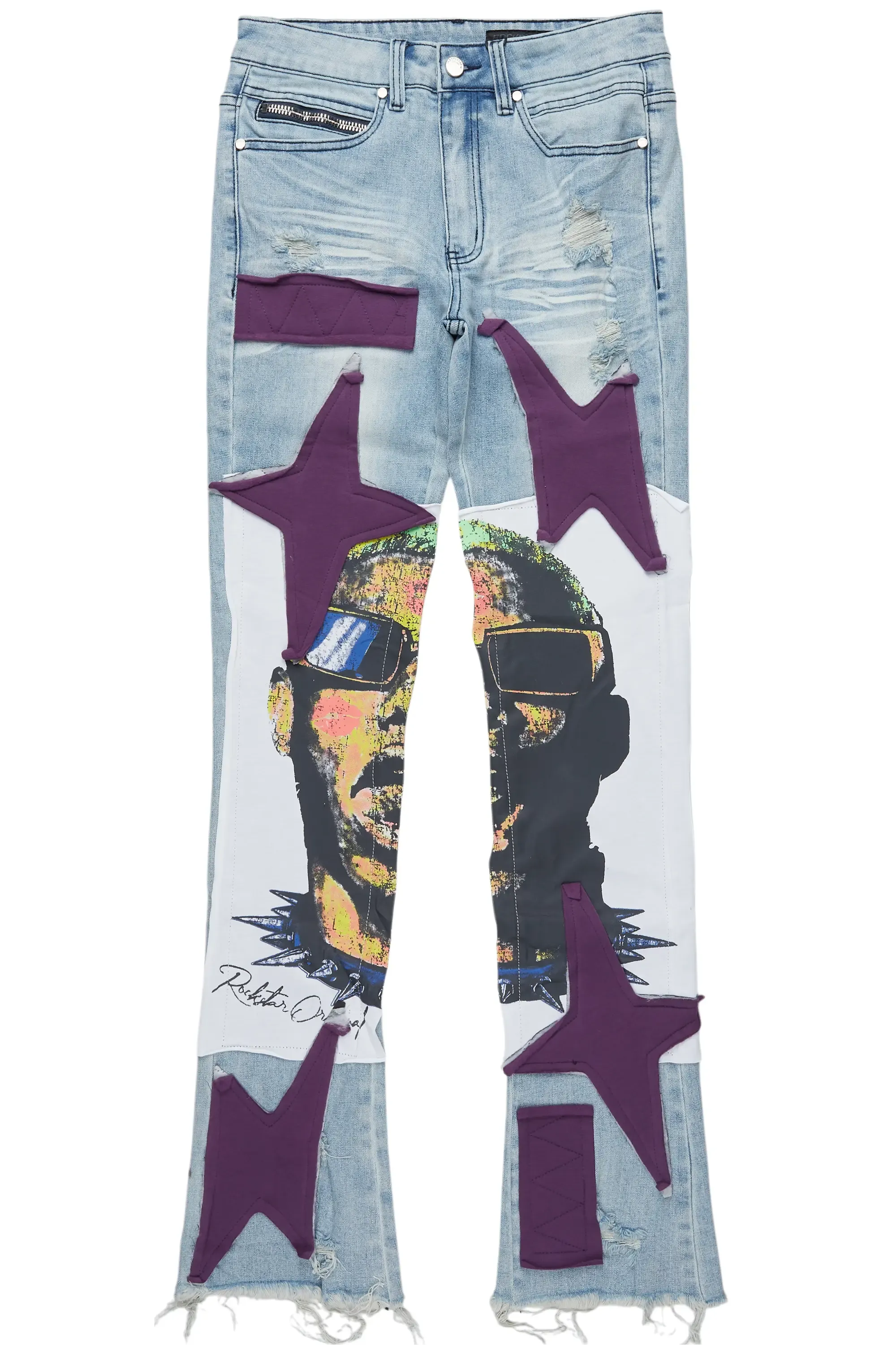 Savage Blue Patchwork Stacked Flare Jean sold by Rockstar Original product image thumbnail 2