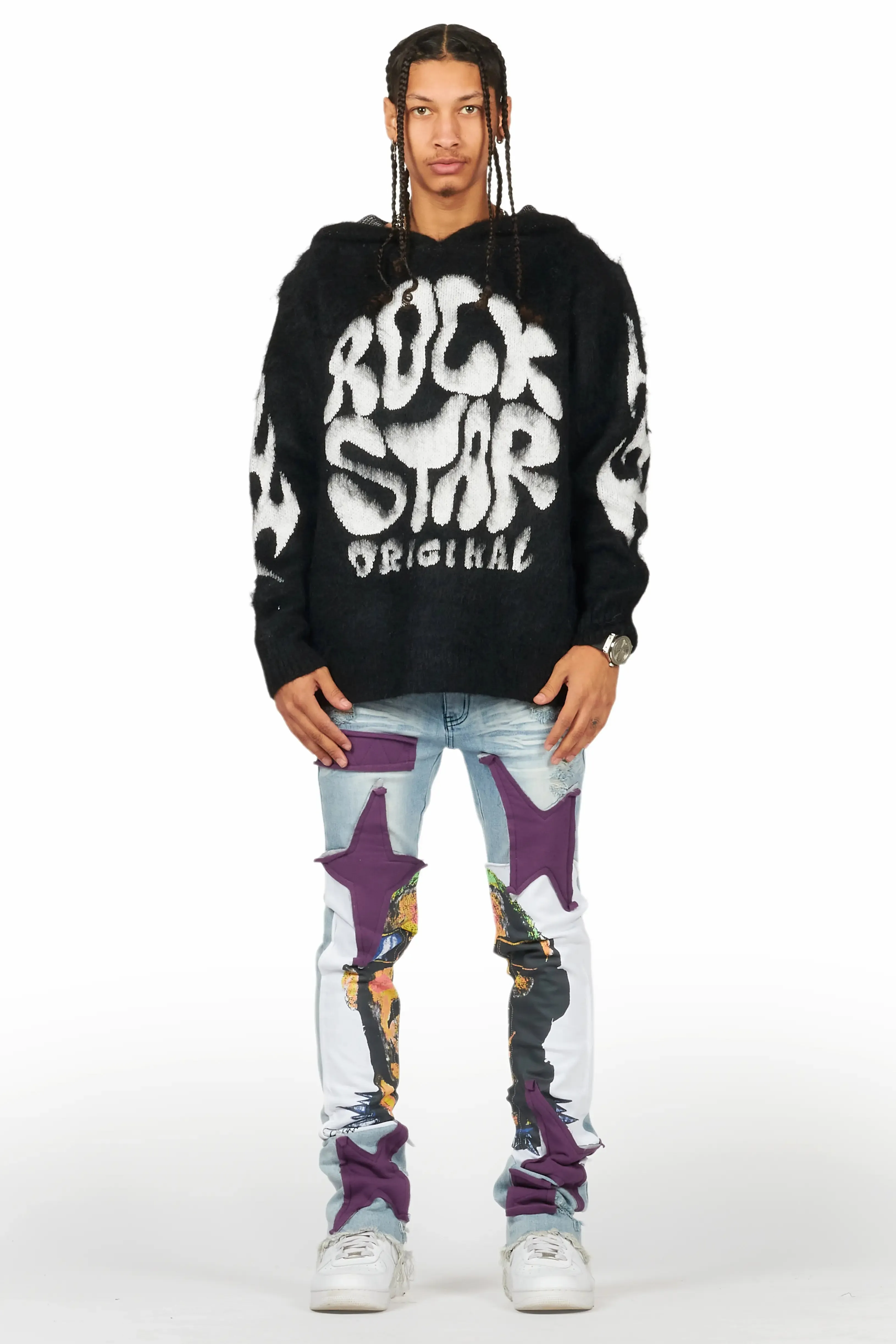 Savage Blue Patchwork Stacked Flare Jean sold by Rockstar Original product image thumbnail 3