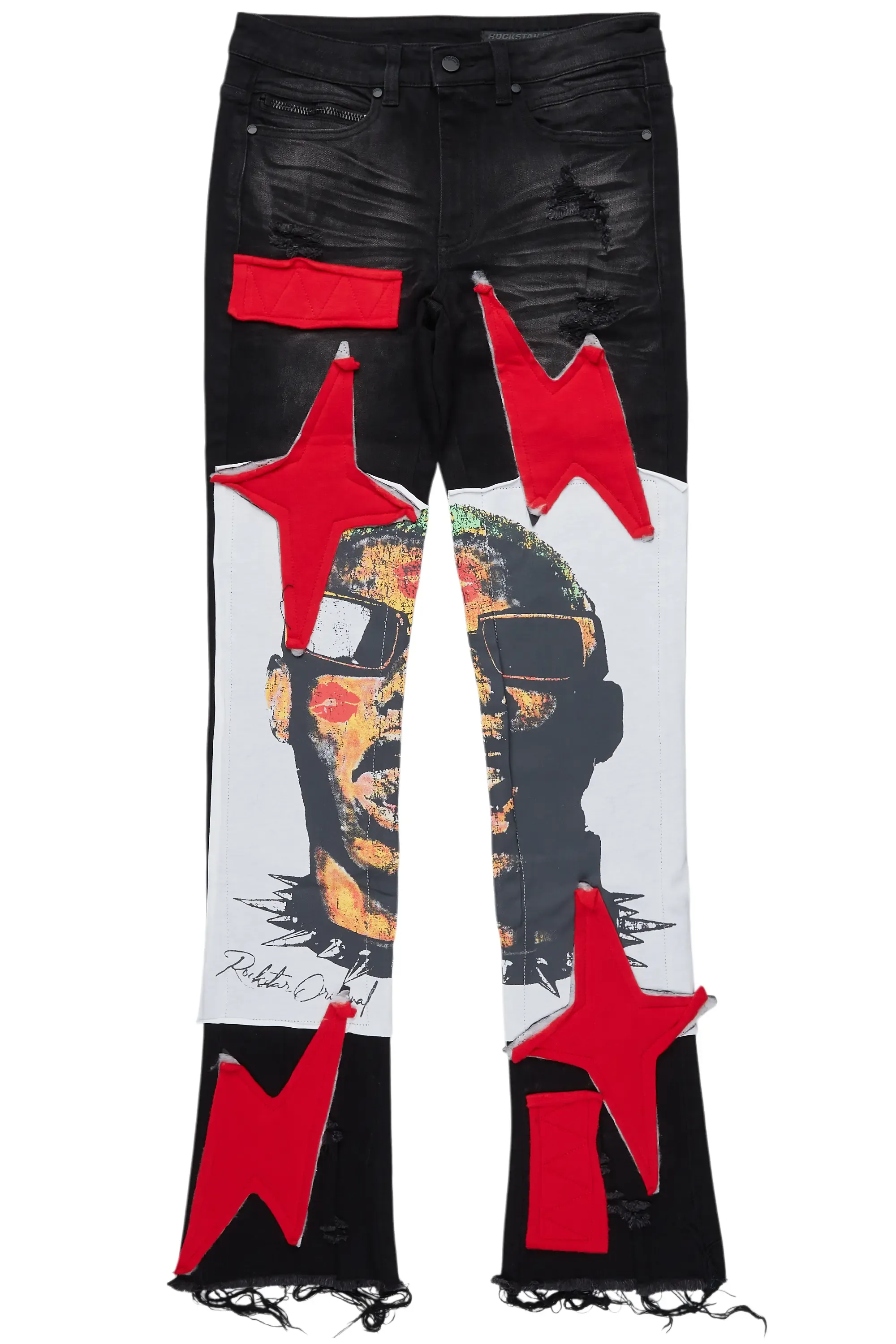 Savage Black/Red Patchwork Stacked Flare Jean sold by Rockstar Original product image thumbnail 2