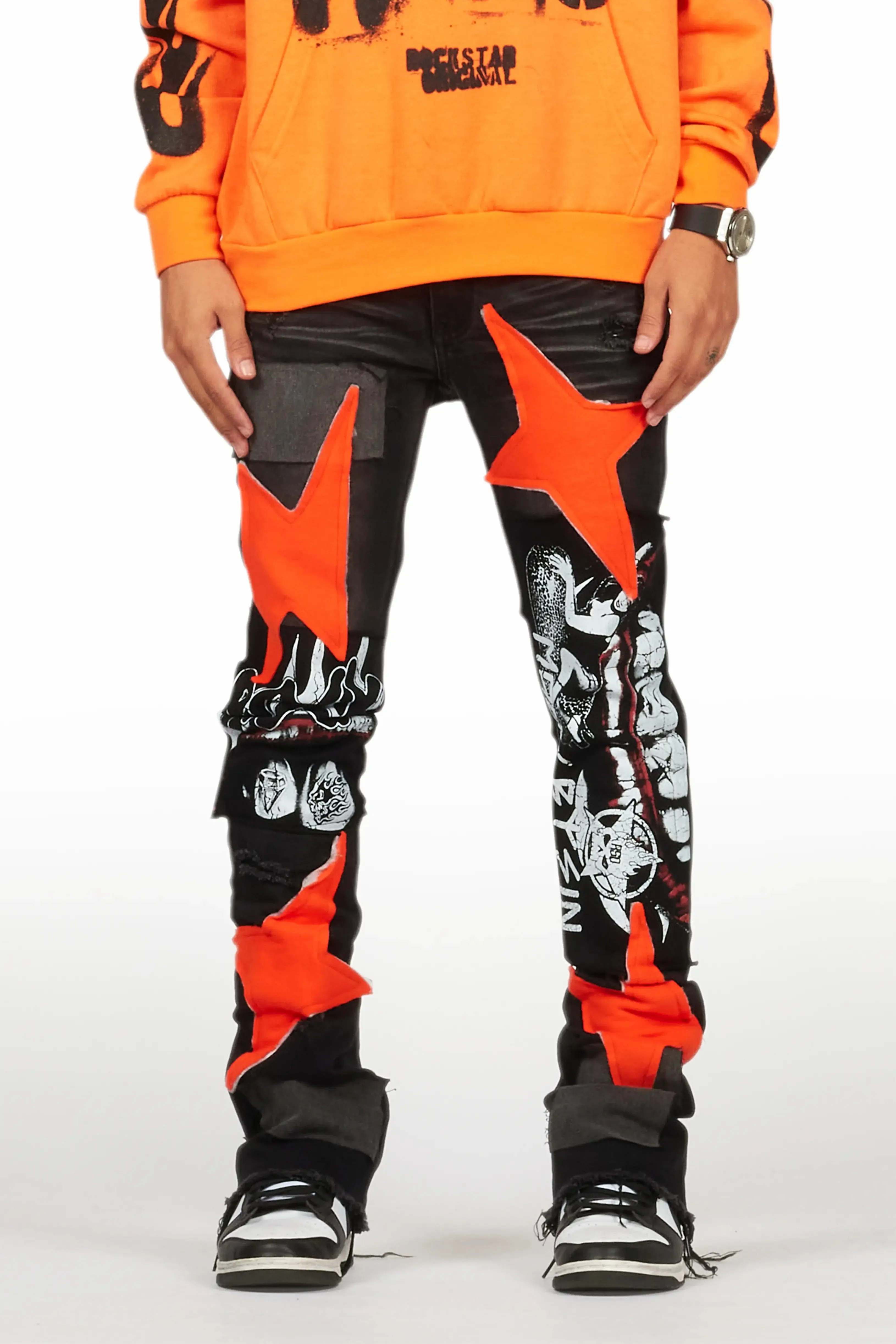 Vadim Black Patchwork Stacked Flare Jean sold by Rockstar Original