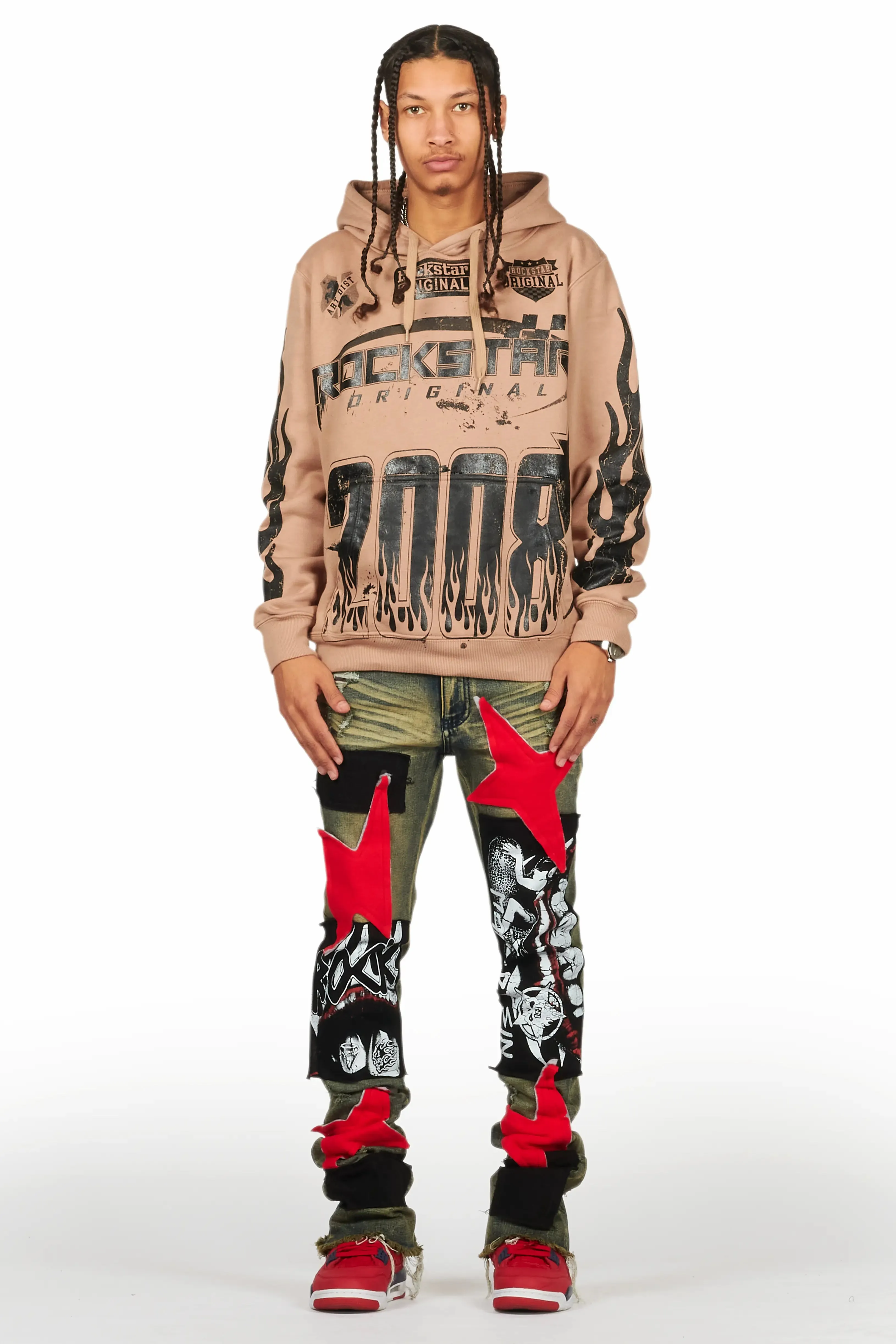 Vadim Blue Patchwork Stacked Flare Jean sold by Rockstar Original product image thumbnail 3