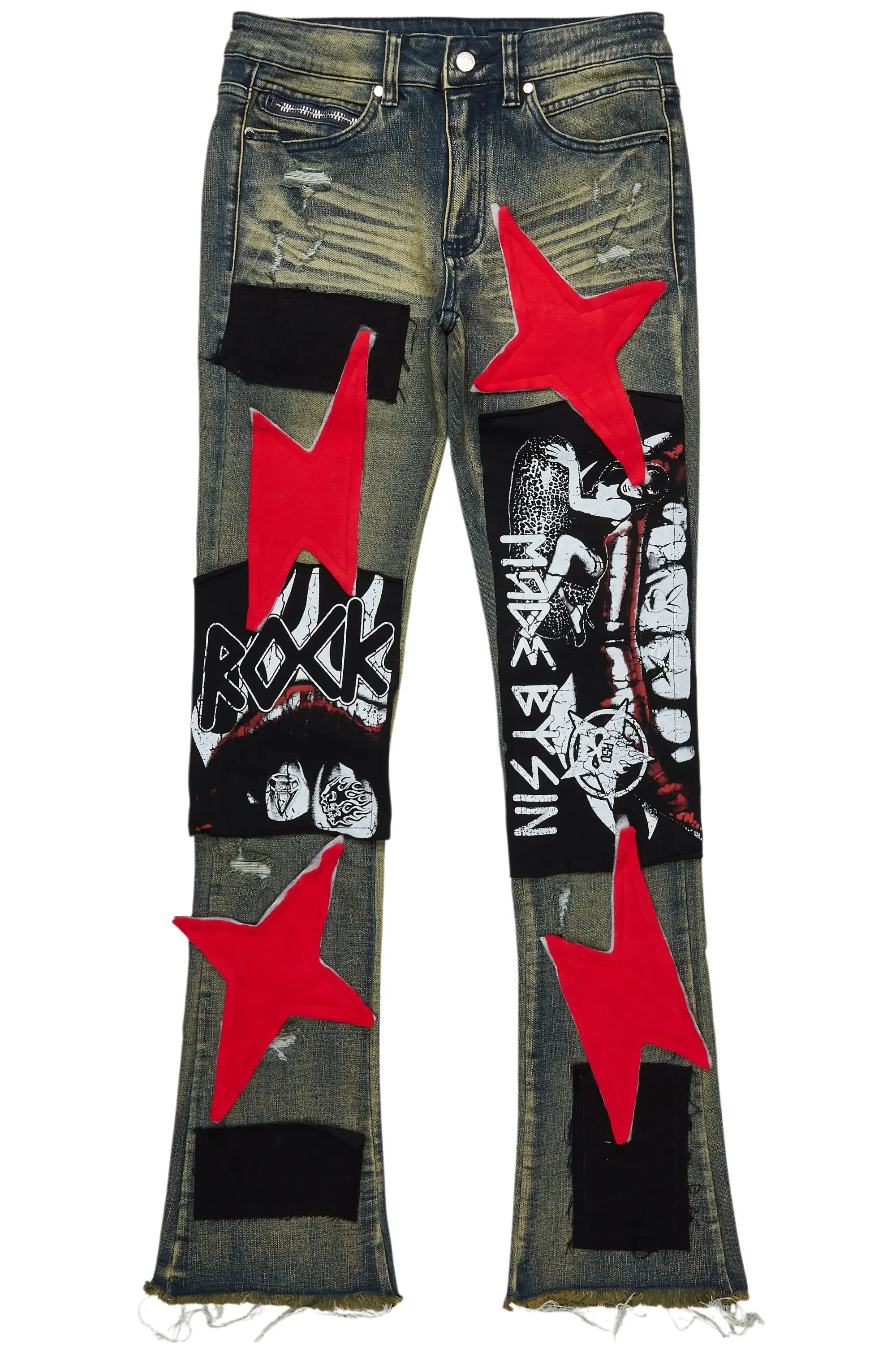 Vadim Blue Patchwork Stacked Flare Jean sold by Rockstar Original product image thumbnail 2