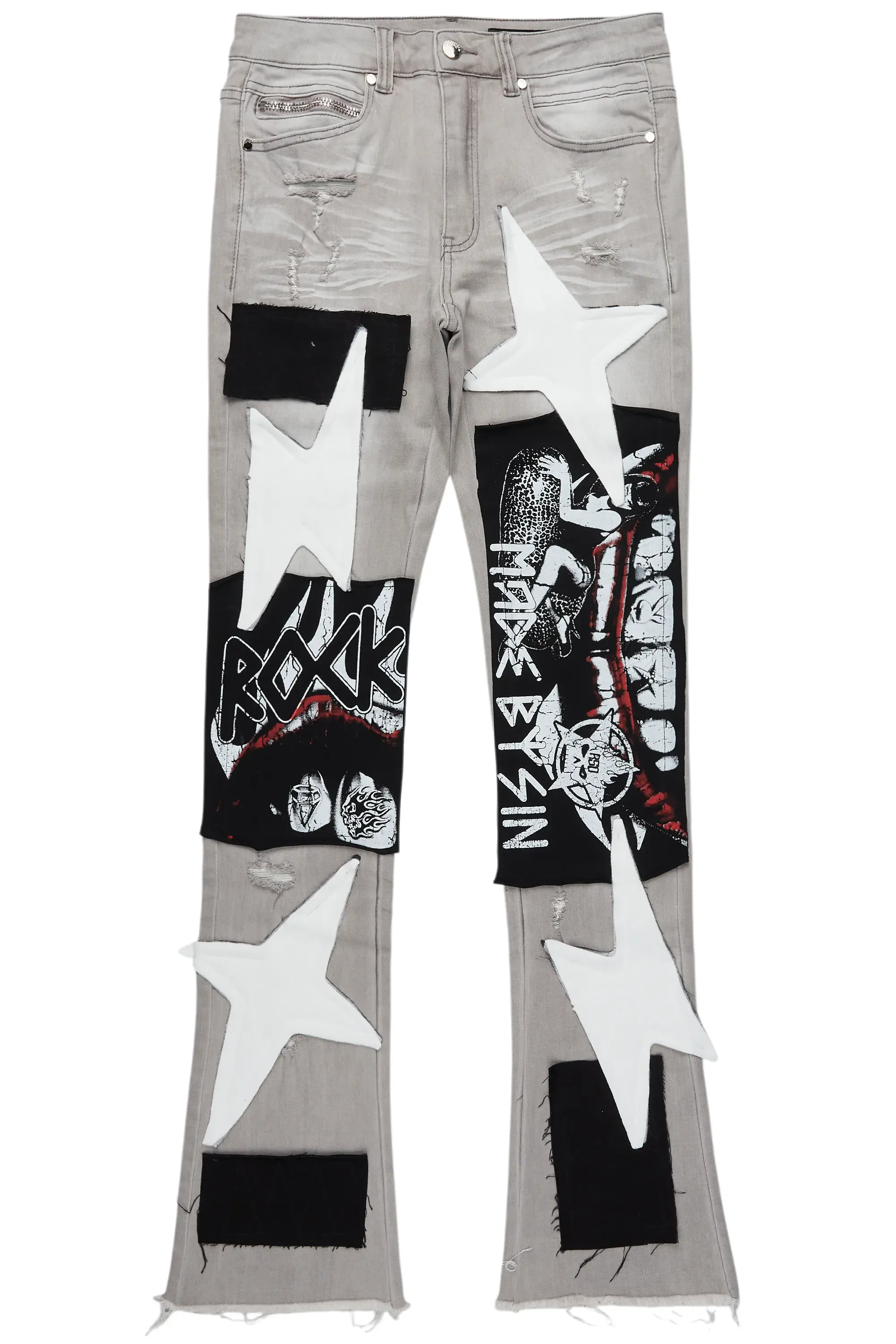 Vadim Grey Patchwork Stacked Flare Jean sold by Rockstar Original product image thumbnail 2