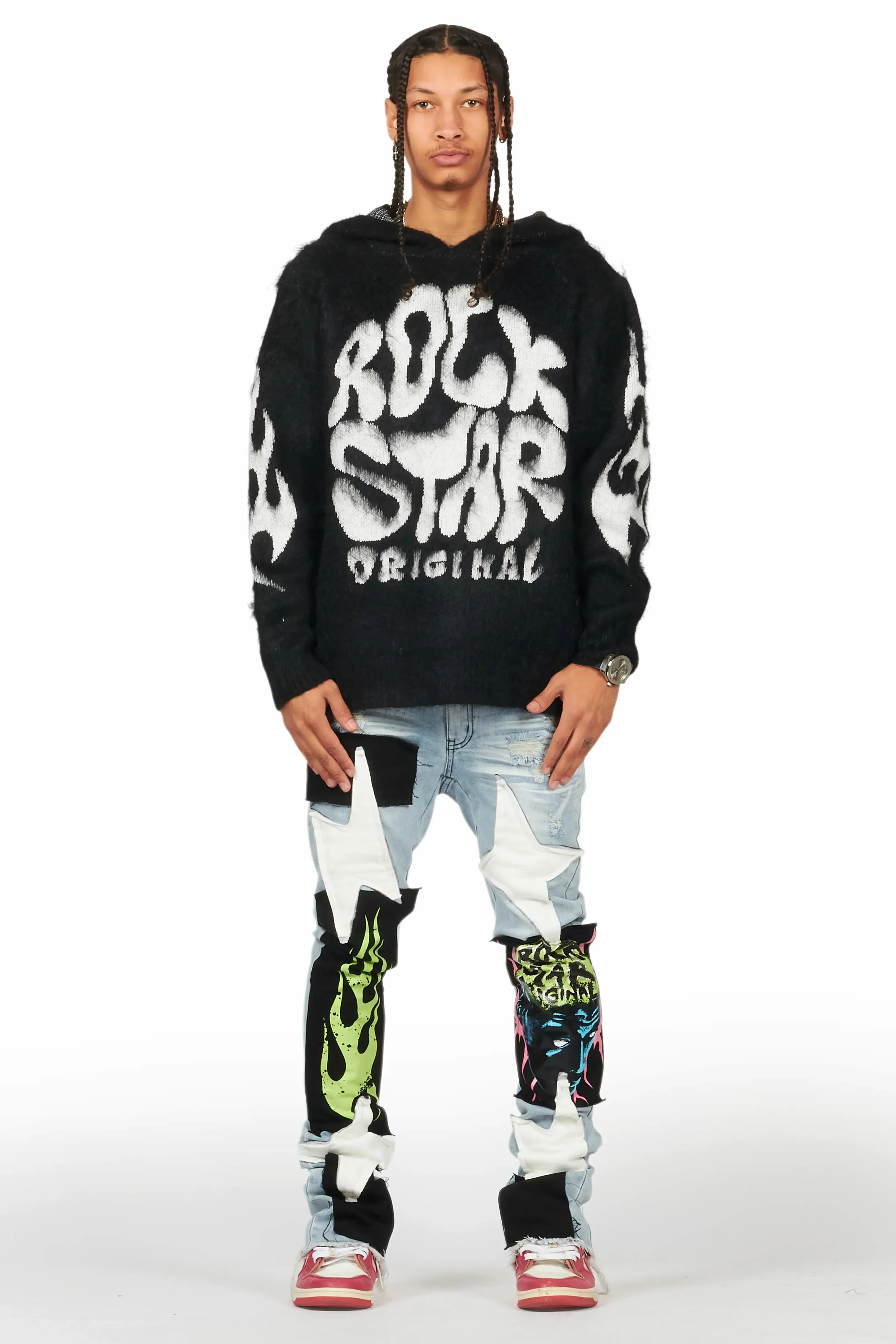 Edgar Blue Patchwork Stacked Flare Jean sold by Rockstar Original product image thumbnail 3