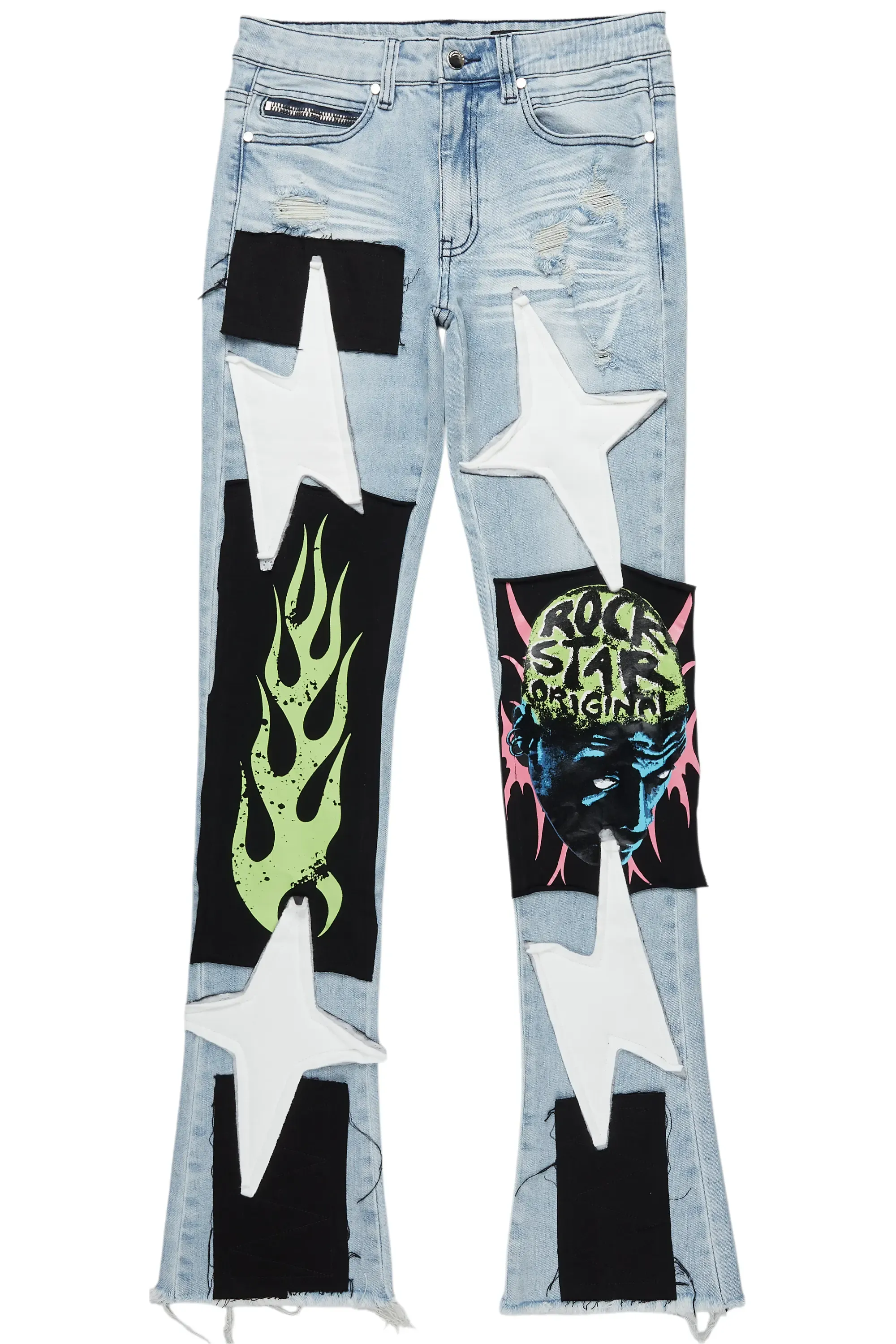 Edgar Blue Patchwork Stacked Flare Jean sold by Rockstar Original product image thumbnail 2