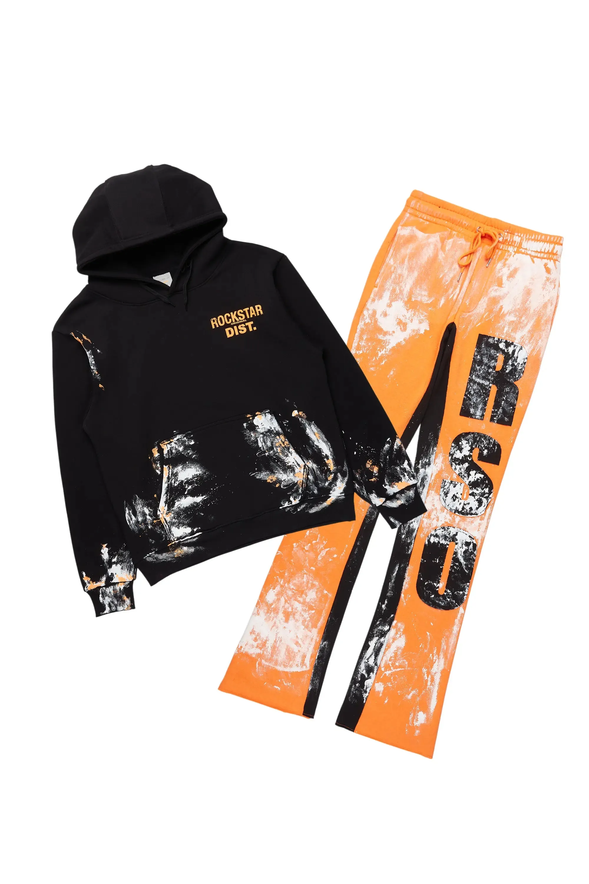 Folly Black/Orange Hoodie/Baggy Stacked Flare Pant Set sold by Rockstar Original