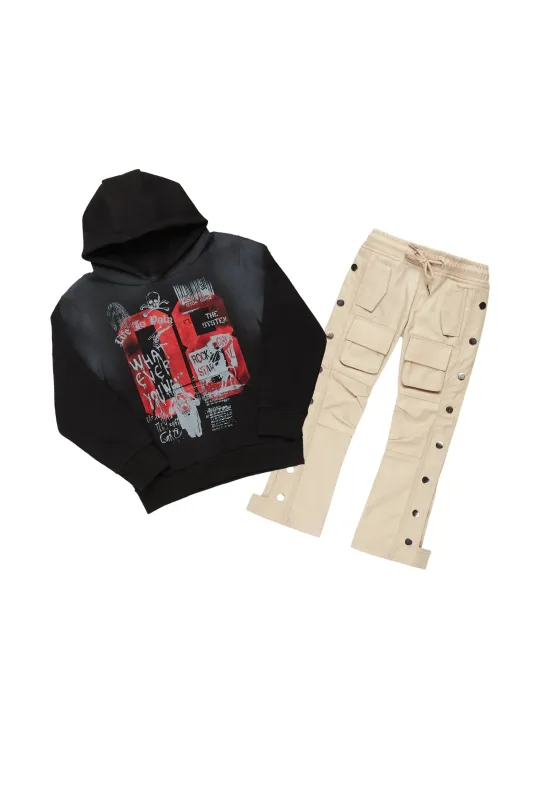 Boys Beau Black/Beige Hoodie/Nylon Pant Set sold by Rockstar Original