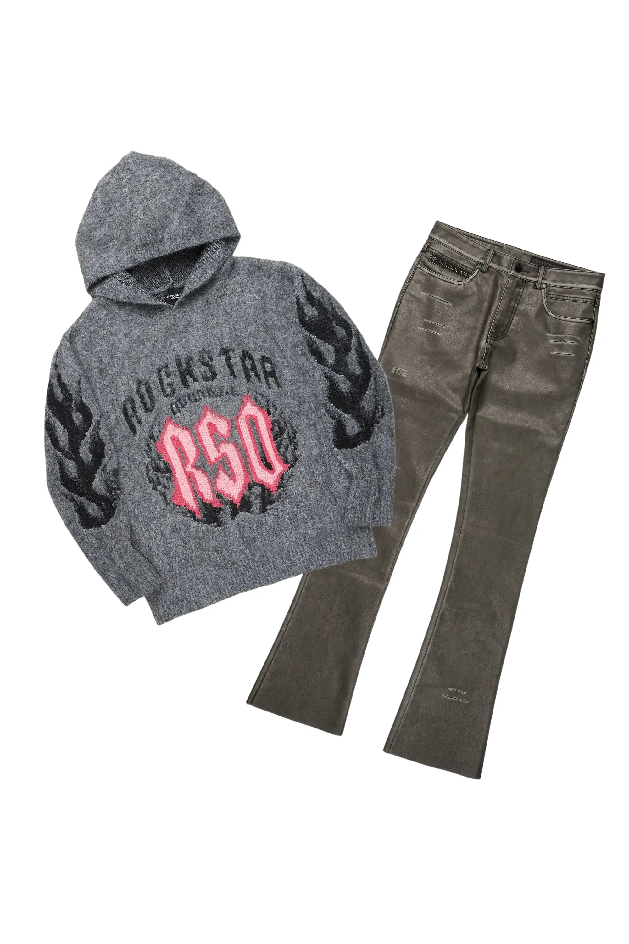 Boaz Black Hoodie & Deco Stacked Flare PU Jean Bundle sold by Rockstar Original
