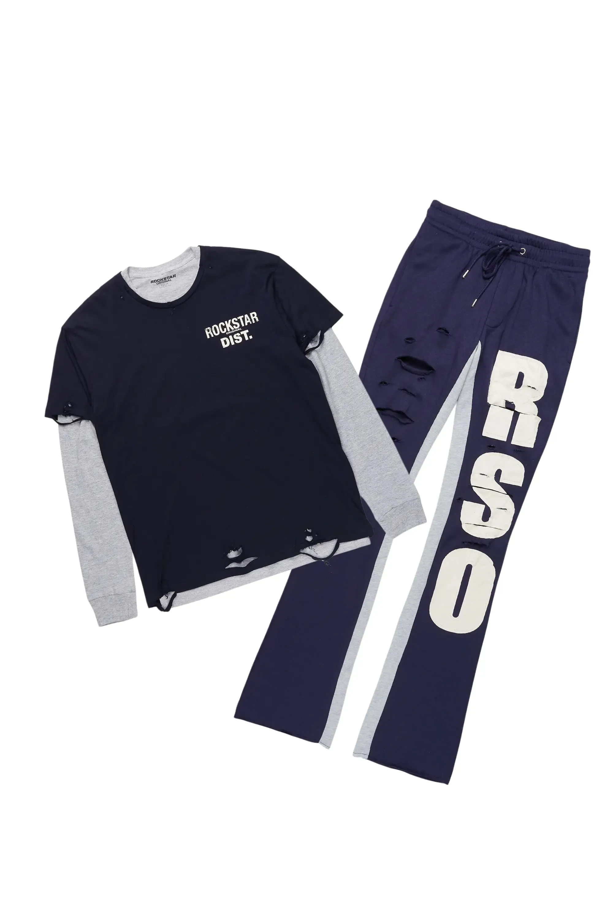 Berne Navy/Grey Double Layer T-Shirt/Baggy Pant Set sold by Rockstar Original