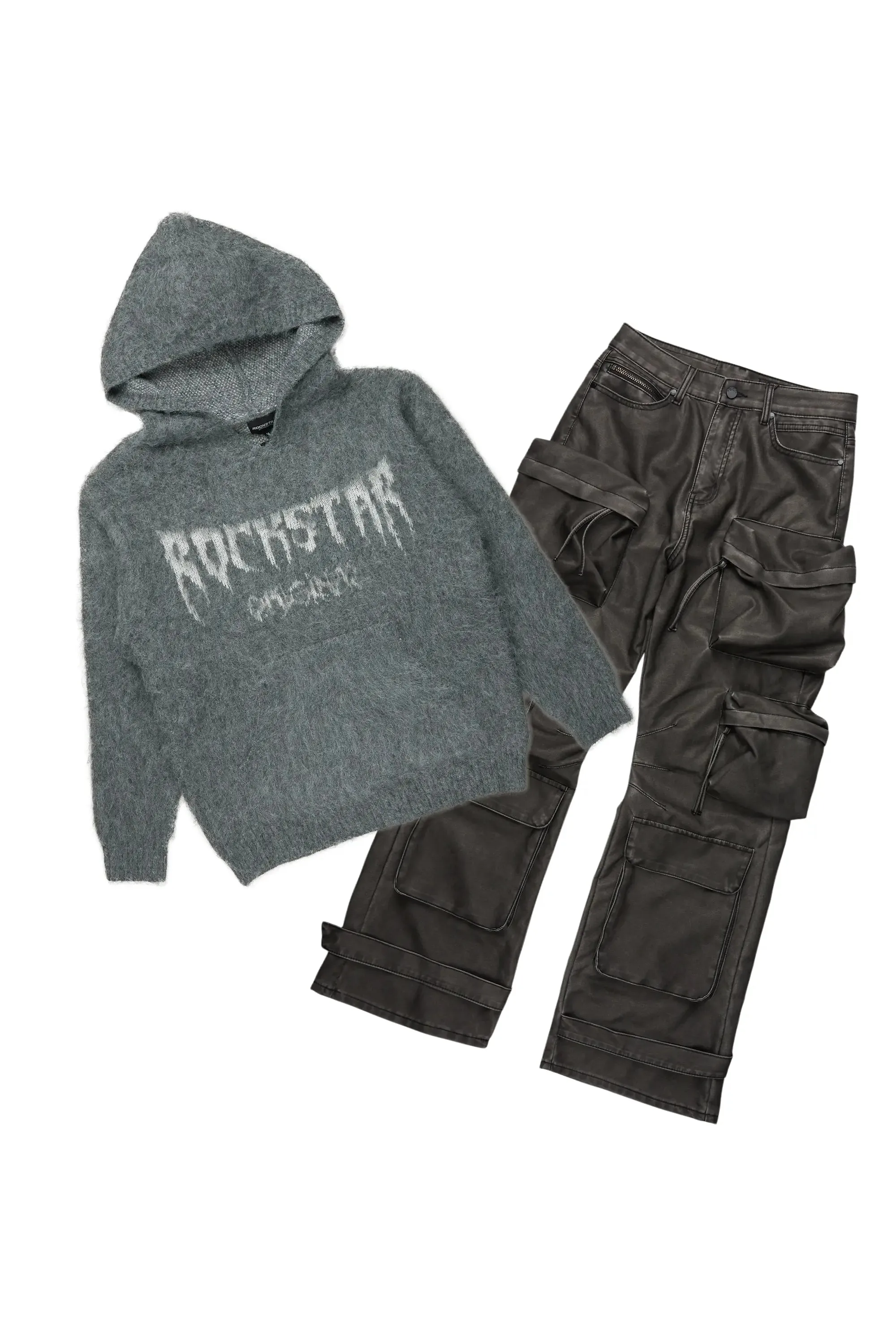 Andros Grey Mohair Hoodie & Lenz Stacked Flare PU Jean Bundle sold by Rockstar Original
