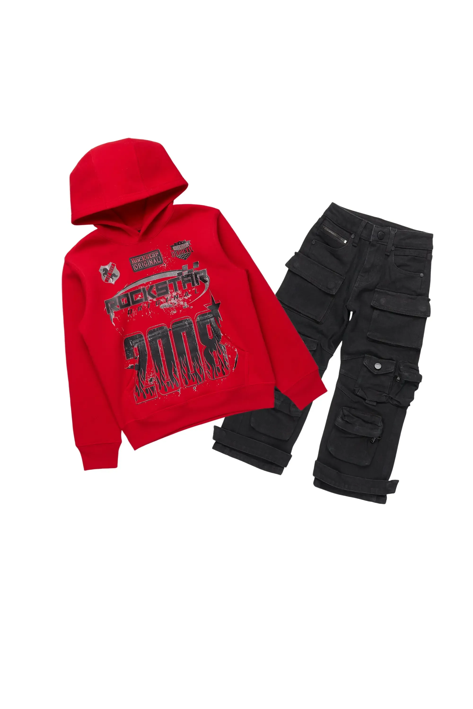 Boys Amos Red Hoodie/Baggy Fit Jean Set sold by Rockstar Original