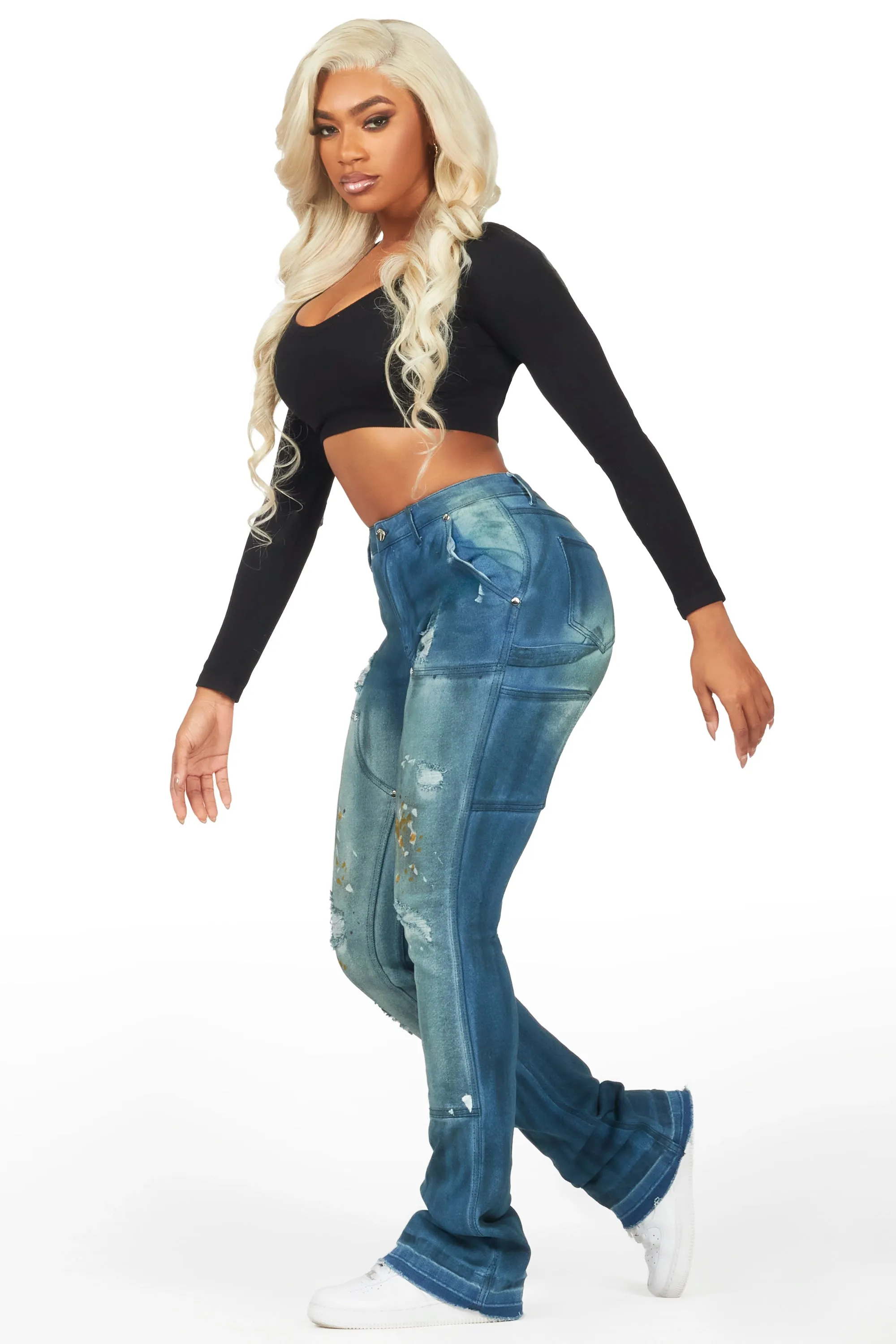 Miesha Blue Stacked Flare Jean sold by Rockstar Original product image thumbnail 4