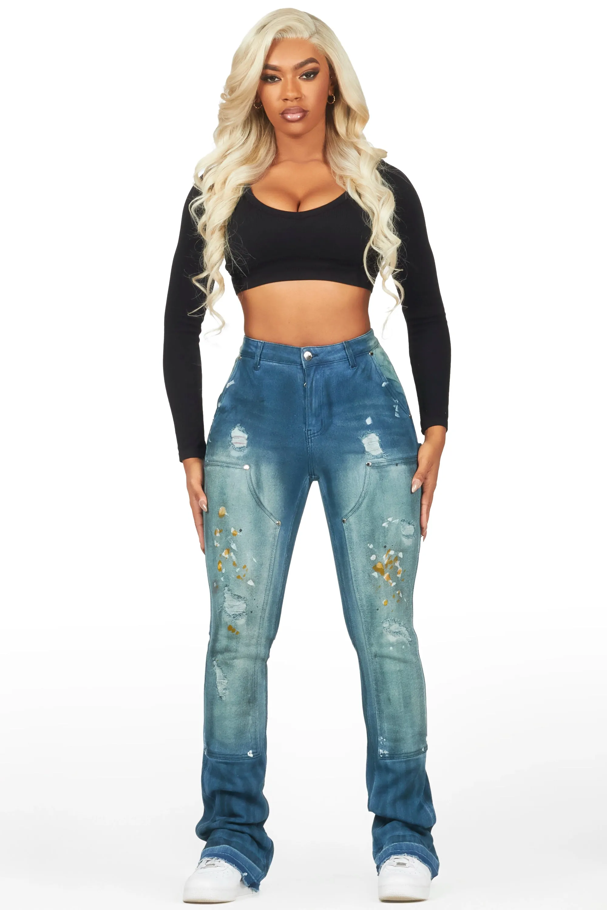 Miesha Blue Stacked Flare Jean sold by Rockstar Original product image thumbnail 2