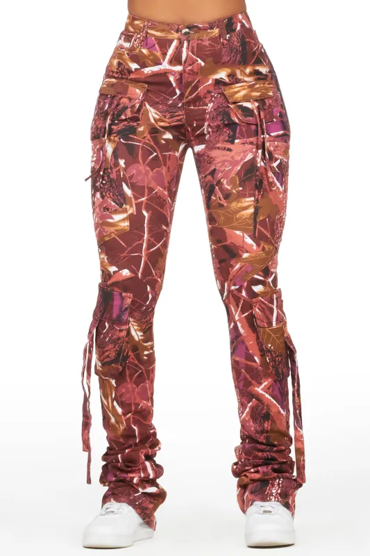 Rakesha Burgundy Tree Camo Cargo Super Stacked Jean sold by Rockstar Original