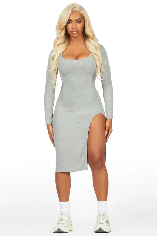 Dionna Heather Grey Basic Midi Dress sold by Rockstar Original