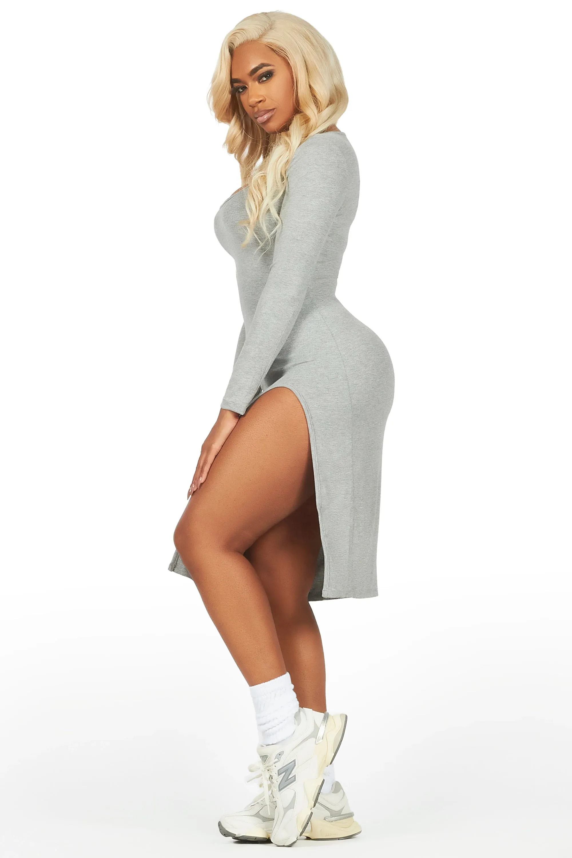 Dionna Heather Grey Basic Midi Dress sold by Rockstar Original product image thumbnail 3