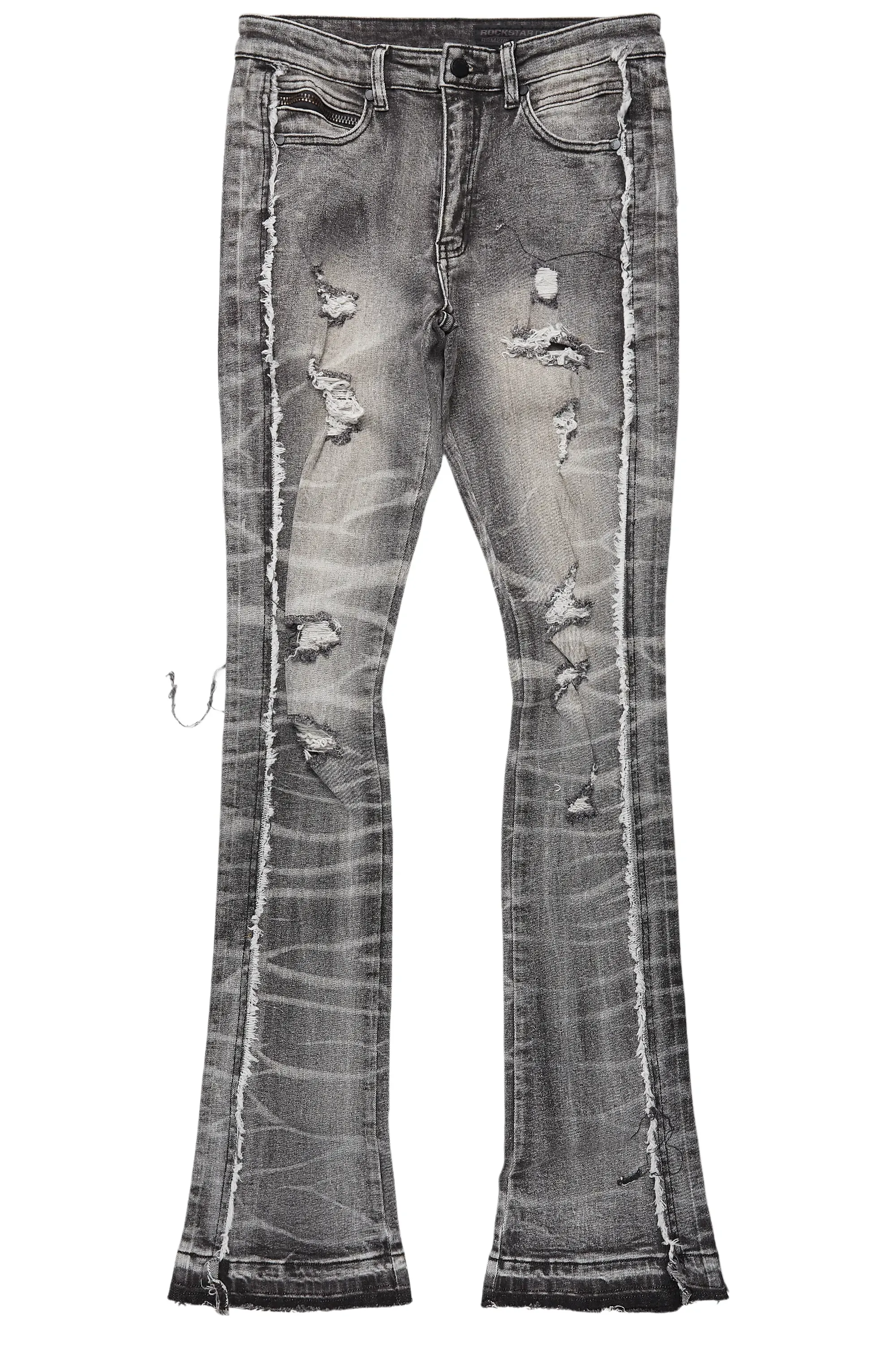 Rugged Black Stacked Flare Jean sold by Rockstar Original