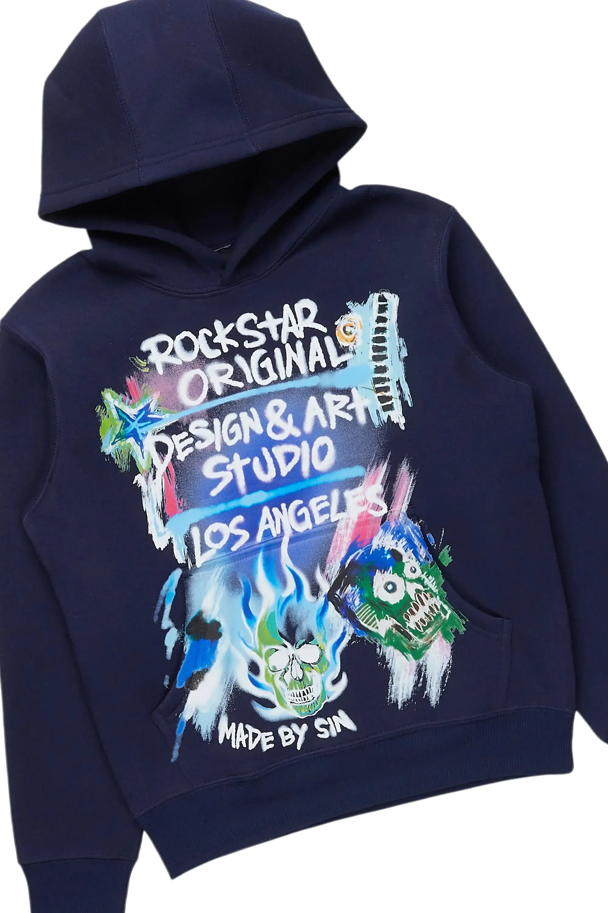 Boys Soweto Navy Hoodie/Stacked Flare Jean Set sold by Rockstar Original product image thumbnail 2