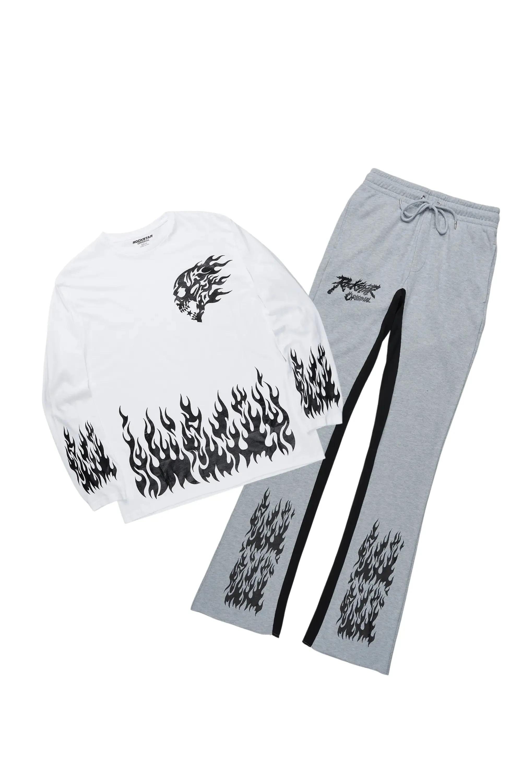 Bubble White/Grey Long Sleeve T-Shirt/Baggy Pant Set sold by Rockstar Original