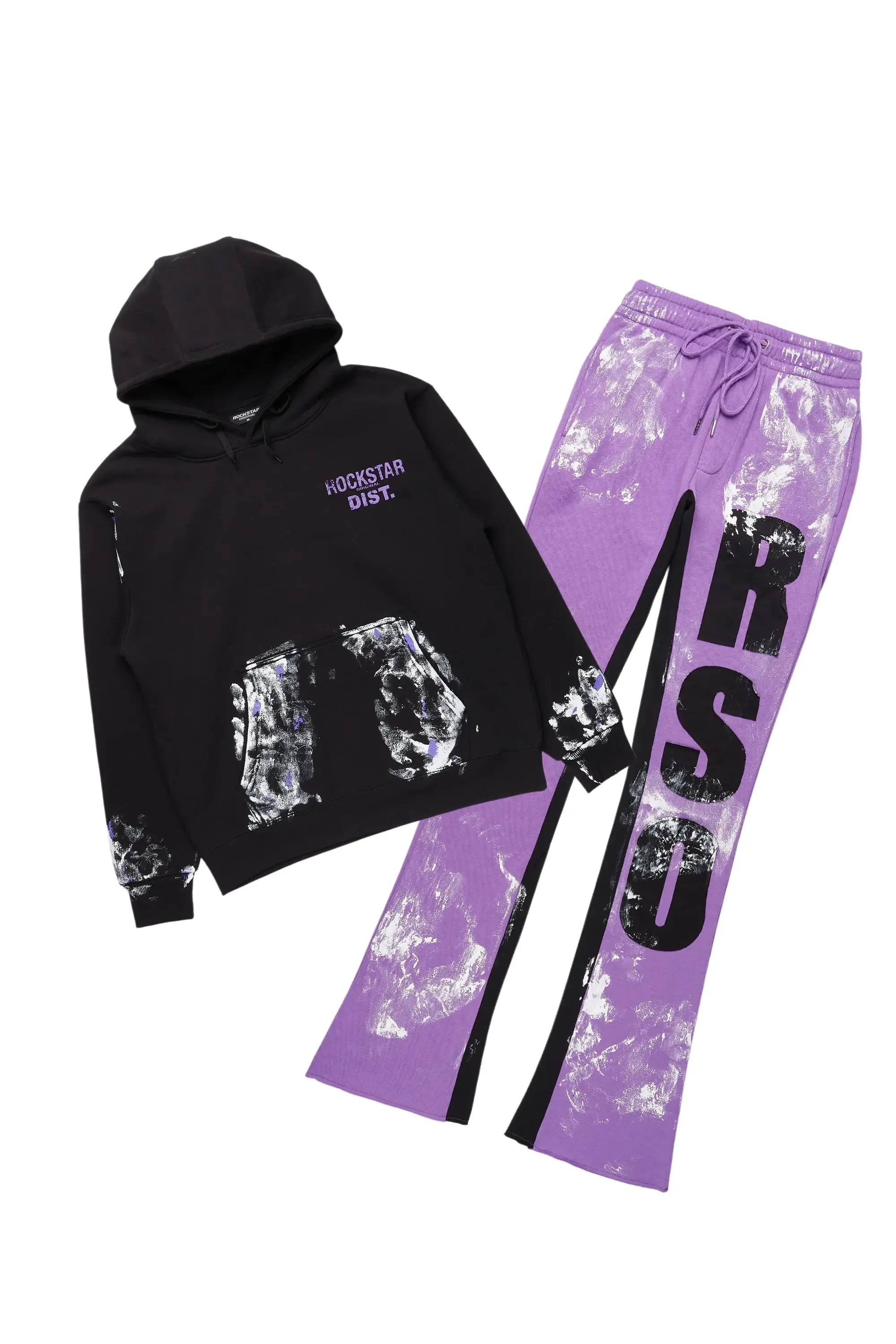 Mattox Black/Purple Hoodie/Baggy Stacked Flare Pant Set sold by Rockstar Original