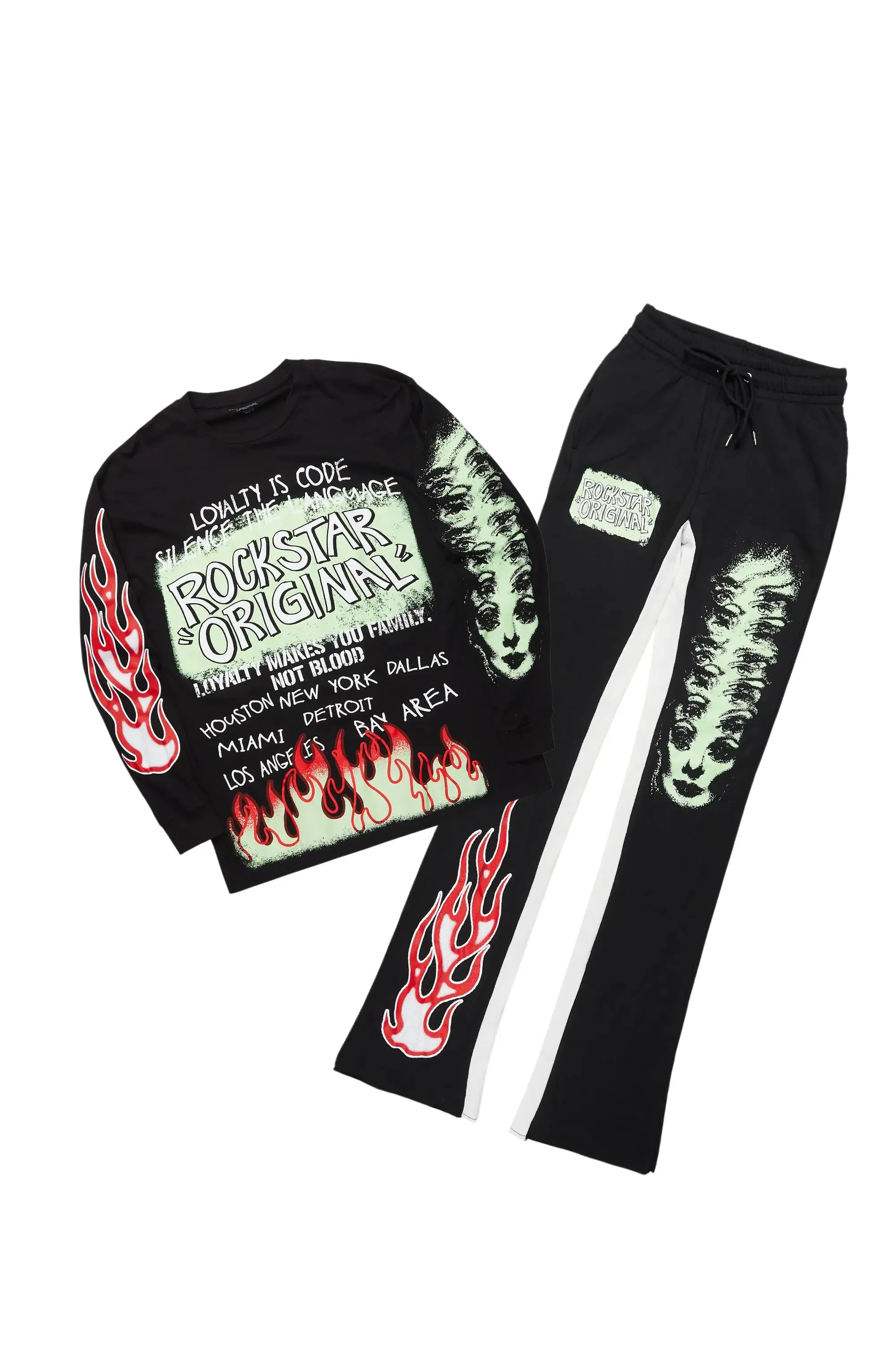 Beno Black Long Sleeve T-Shirt/Baggy Pant Set sold by Rockstar Original