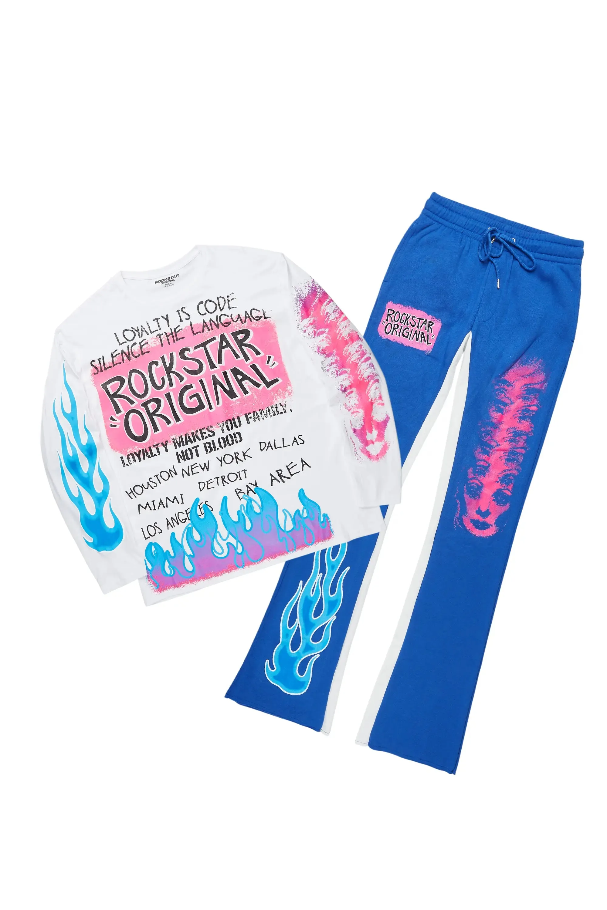 Beno White/Royal Long Sleeve T-Shirt/Baggy Pant Set sold by Rockstar Original