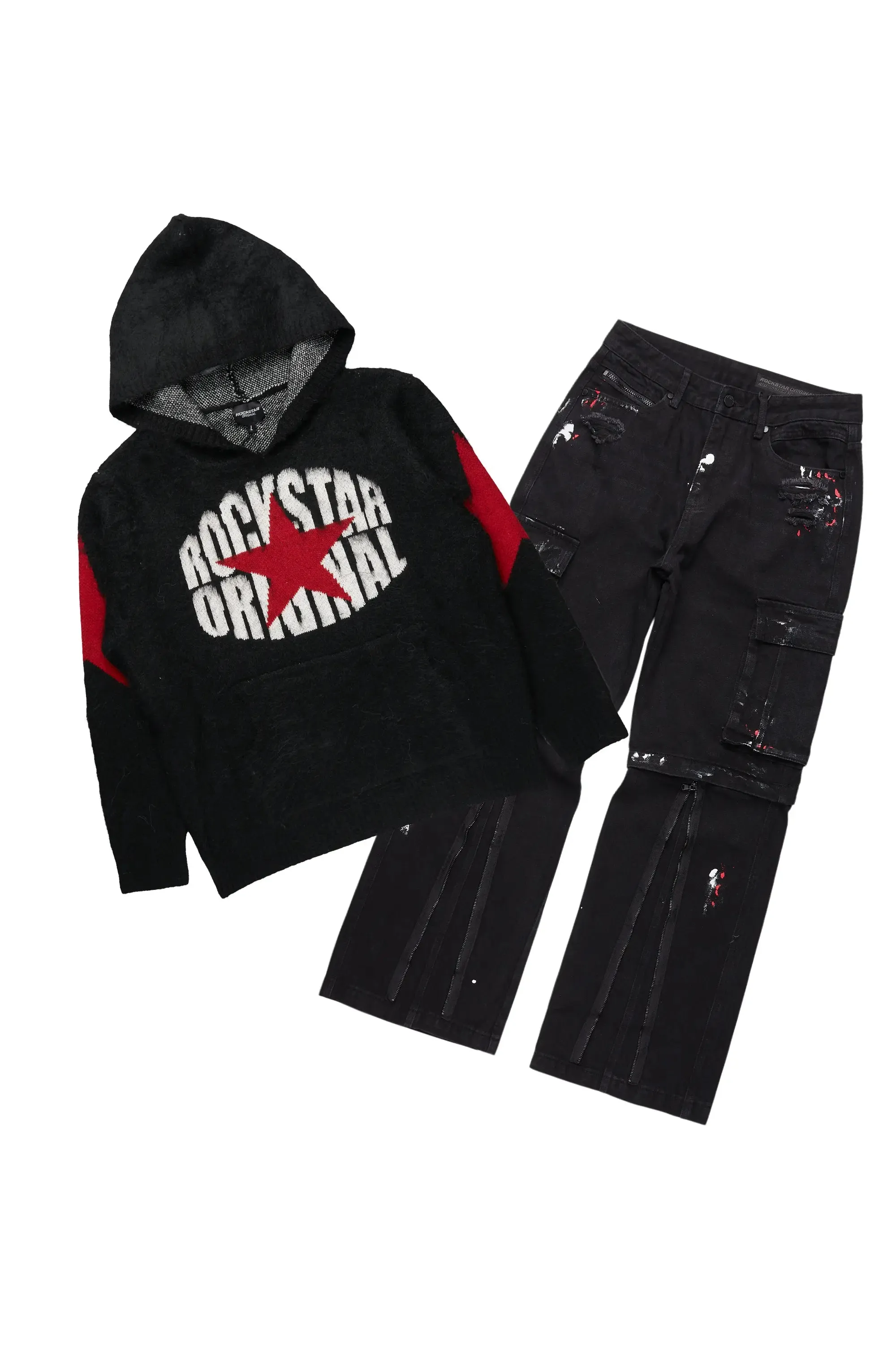 States Black Mohair Hoodie/Baggy Fit Jean Bundle sold by Rockstar Original