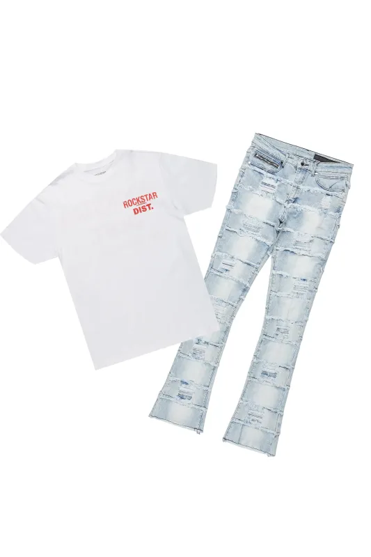 Lake White/Blue T-Shirt/Stacked Flare Jean Bundle sold by Rockstar Original