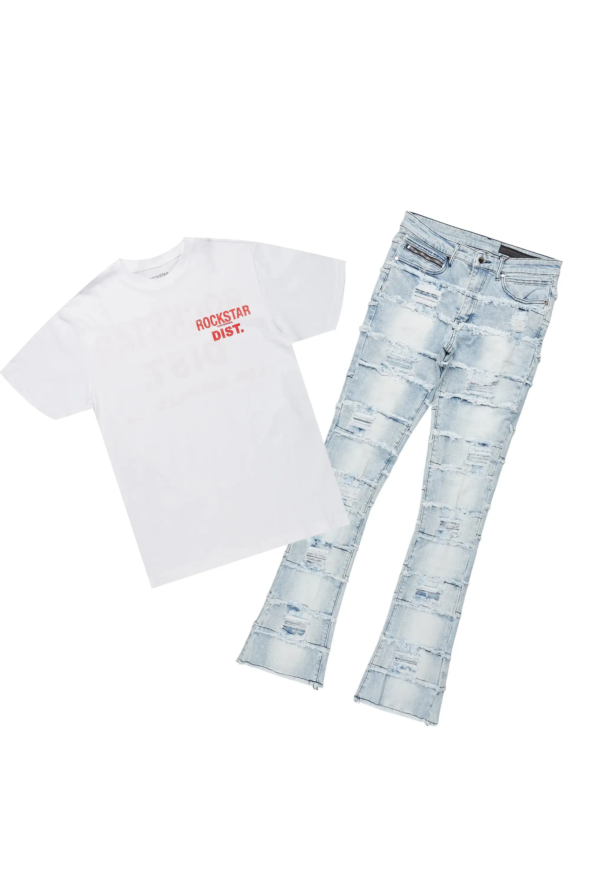Lake White/Blue T-Shirt/Stacked Flare Jean Bundle sold by Rockstar Original