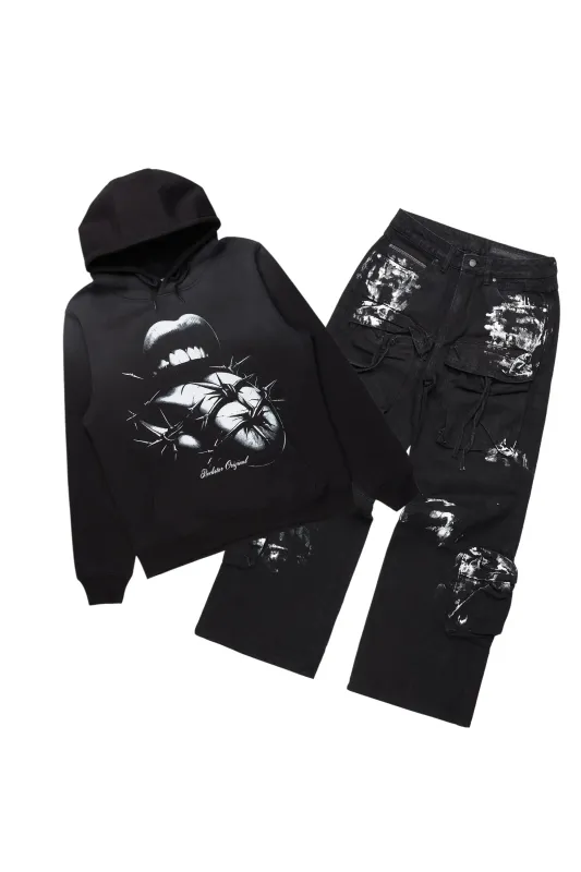 Schmear Black/White Hoodie/Baggy Fit Jean Bundle sold by Rockstar Original