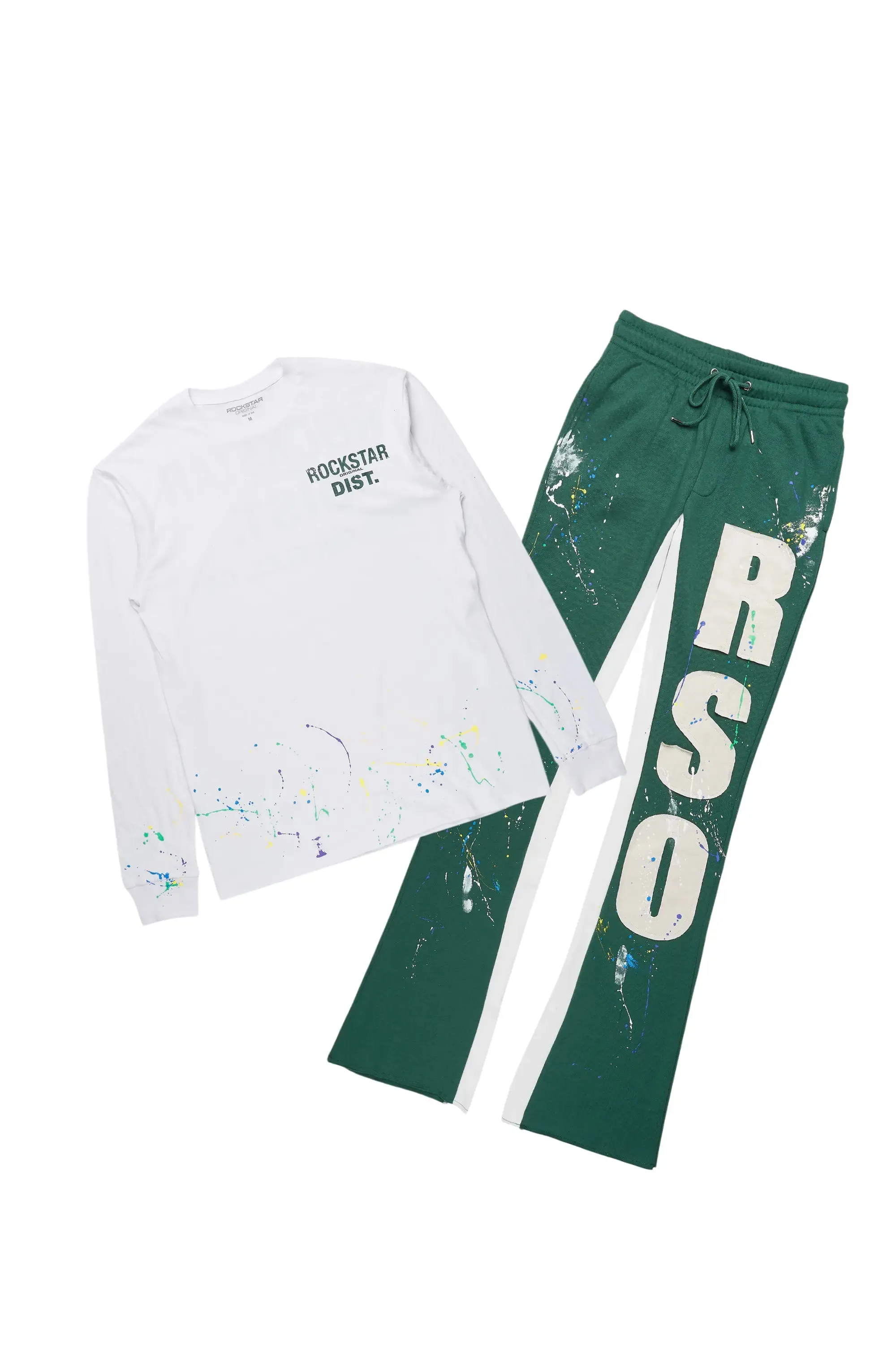 Bert White/Green Long Sleeve T-Shirt/Baggy Pant Set sold by Rockstar Original