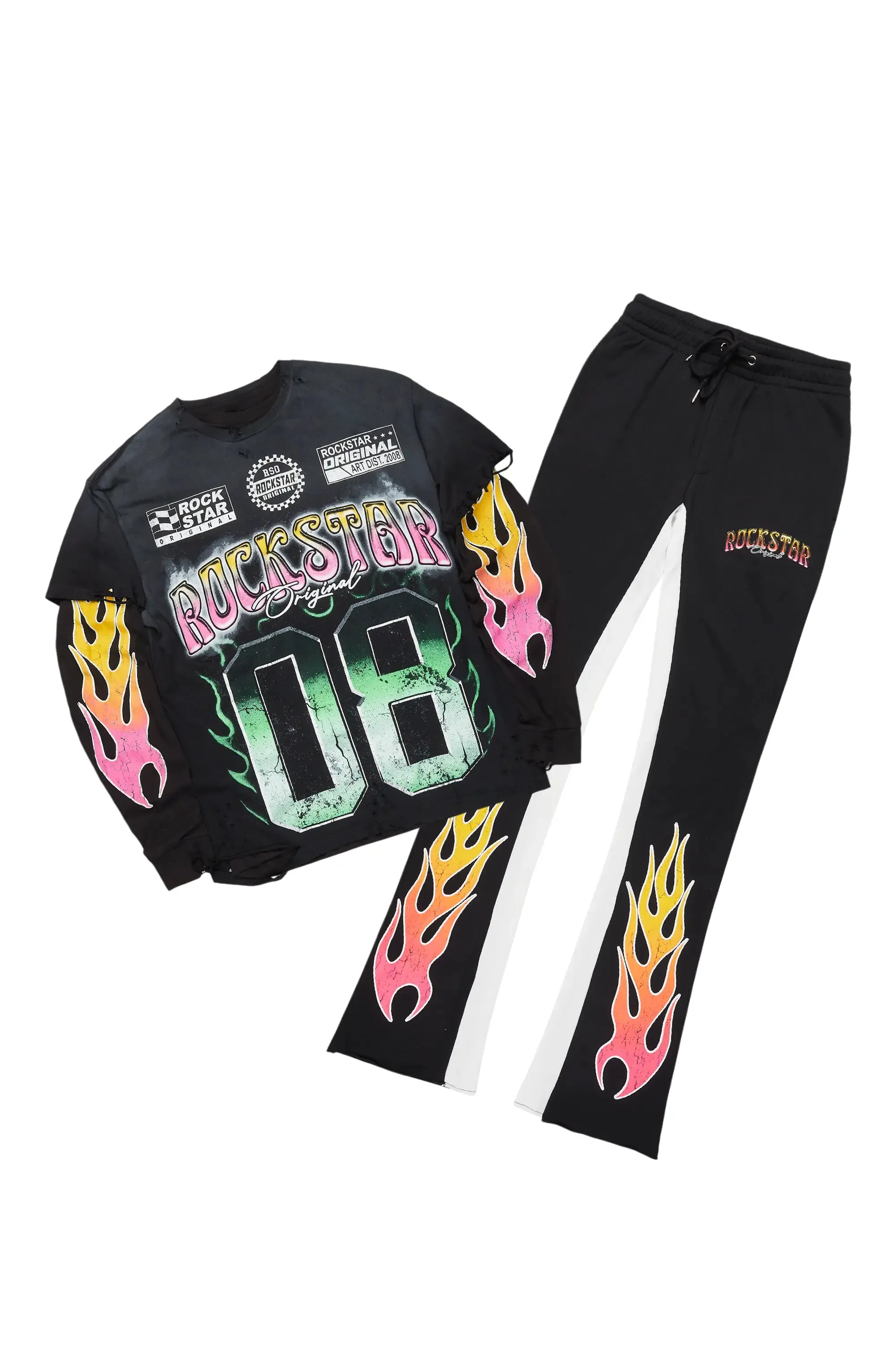 Quito Double Layer T-Shirt/Stacked Baggy Track Pant Set sold by Rockstar Original