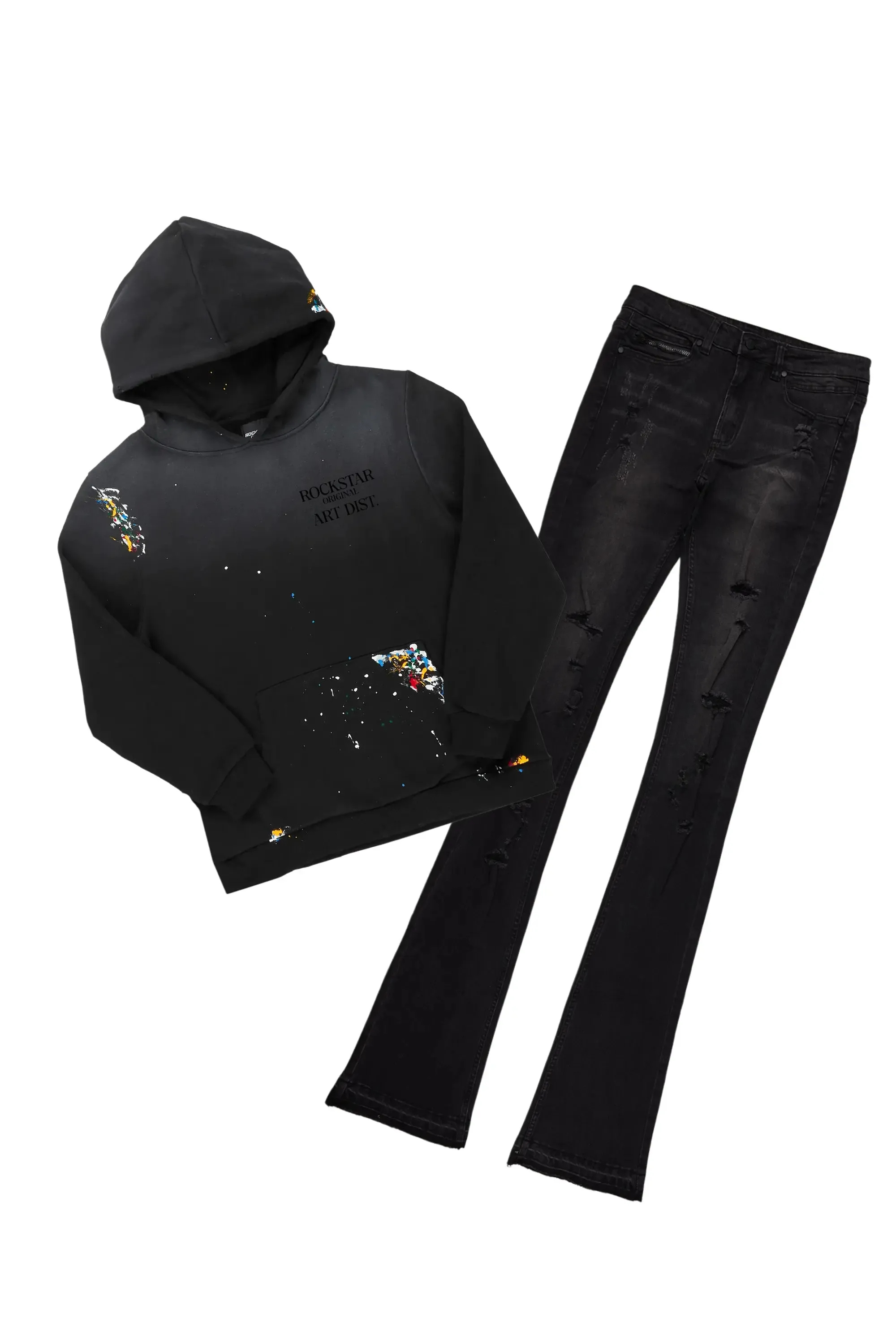 Palmer Black Hoodie/Stacked Flare Jean Bundle sold by Rockstar Original