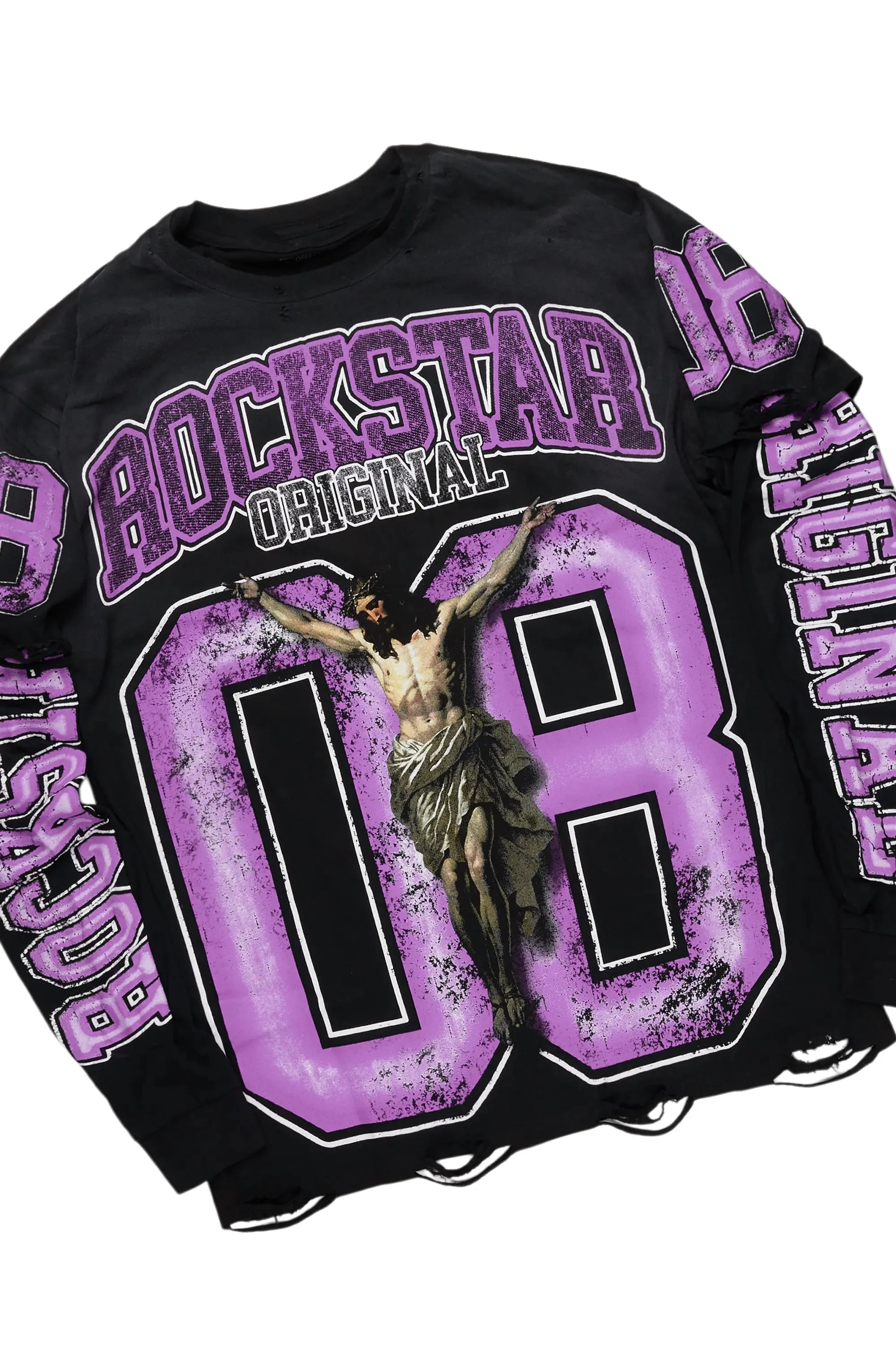 Fields Black/Purple Double Layer T-Shirt/Stacked Baggy Track Pant Set sold by Rockstar Original product image thumbnail 2