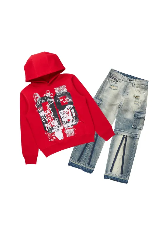 Boys Beau Red Hoodie/Baggy Fit Jean Set sold by Rockstar Original