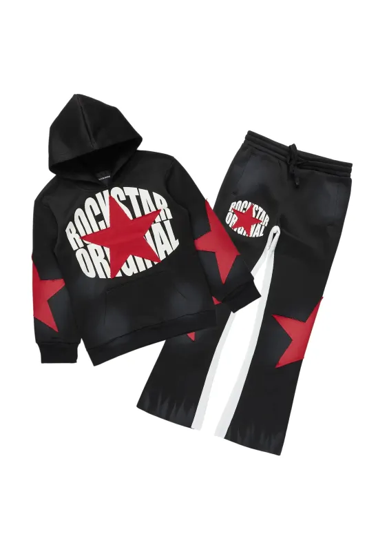Boys Mallor Black/Red Stacked Hoodie Track Set sold by Rockstar Original