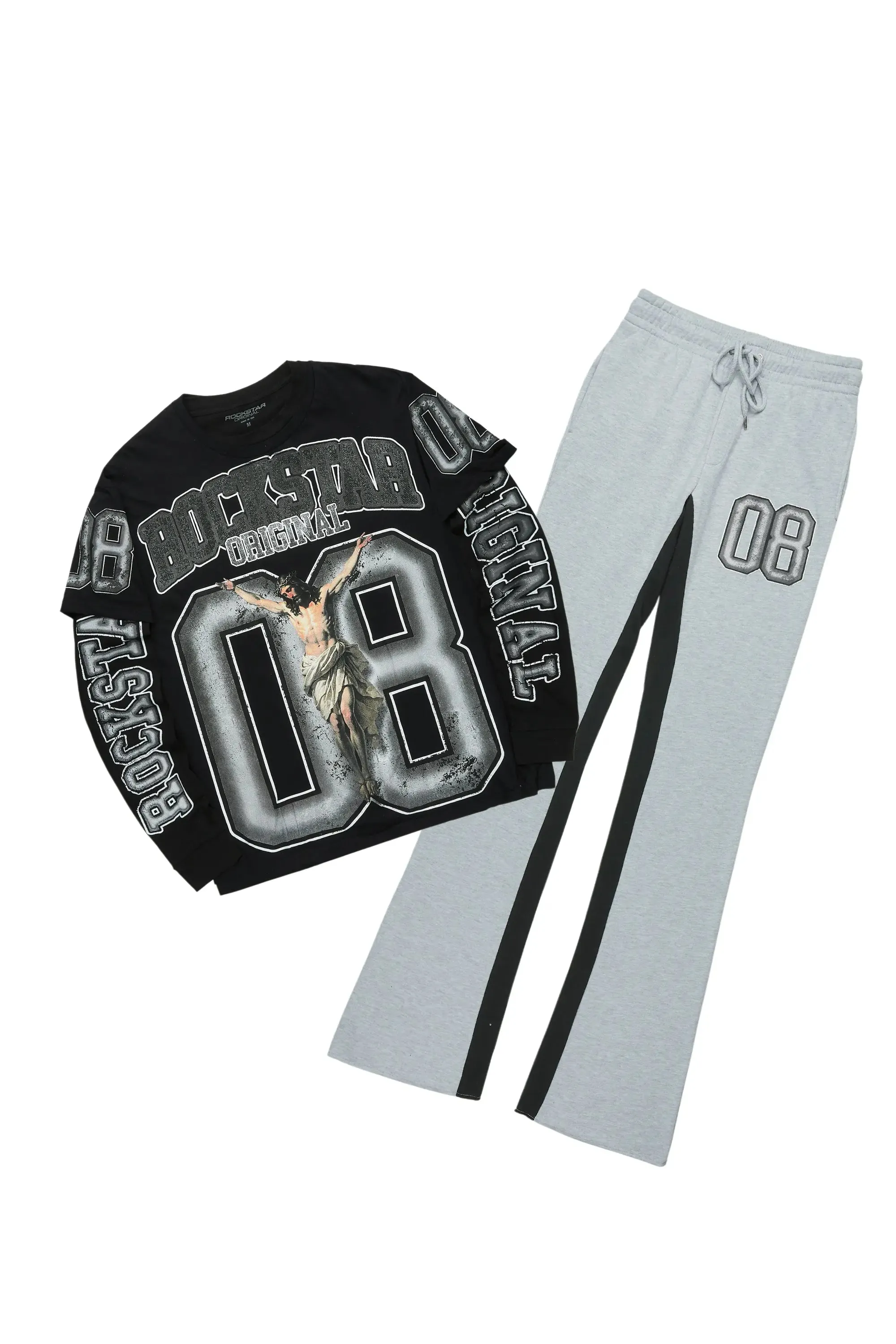 Fields Black/Grey Double Layer T-Shirt/Baggy Pant Set sold by Rockstar Original