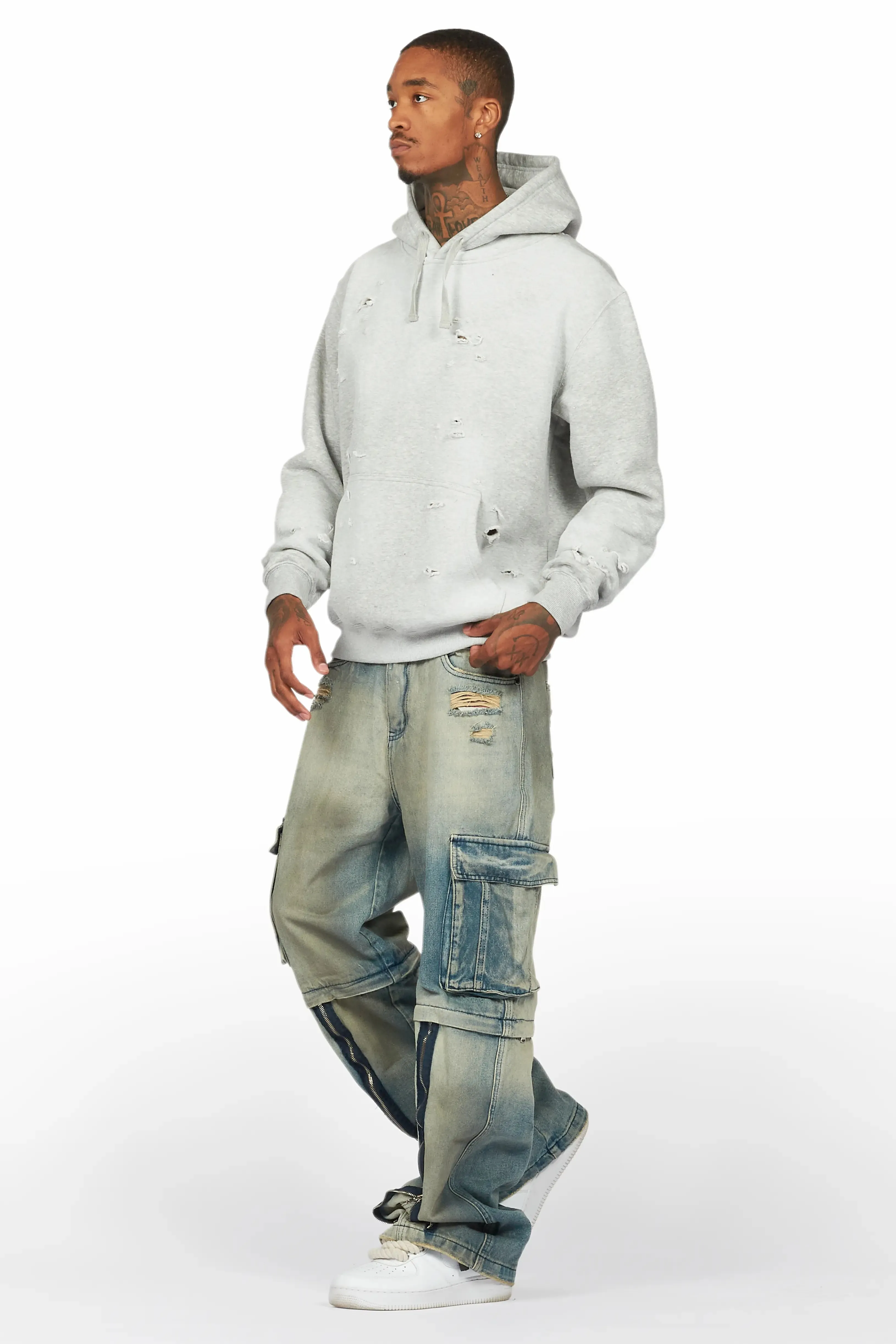 Baki Heather Grey Distressed Hoodie sold by Rockstar Original product image thumbnail 5
