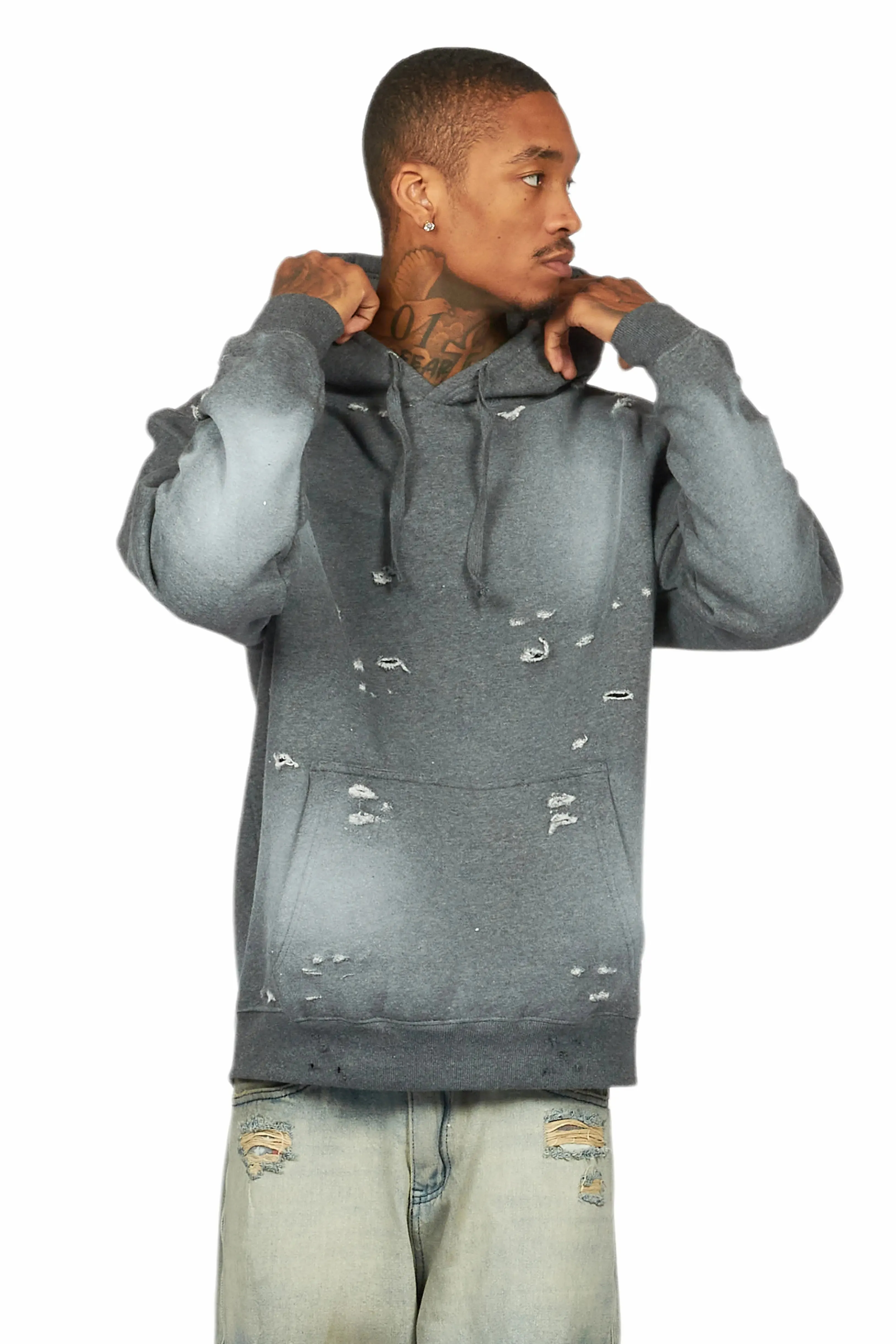 Baki Charcoal Distressed Hoodie sold by Rockstar Original product image thumbnail 4