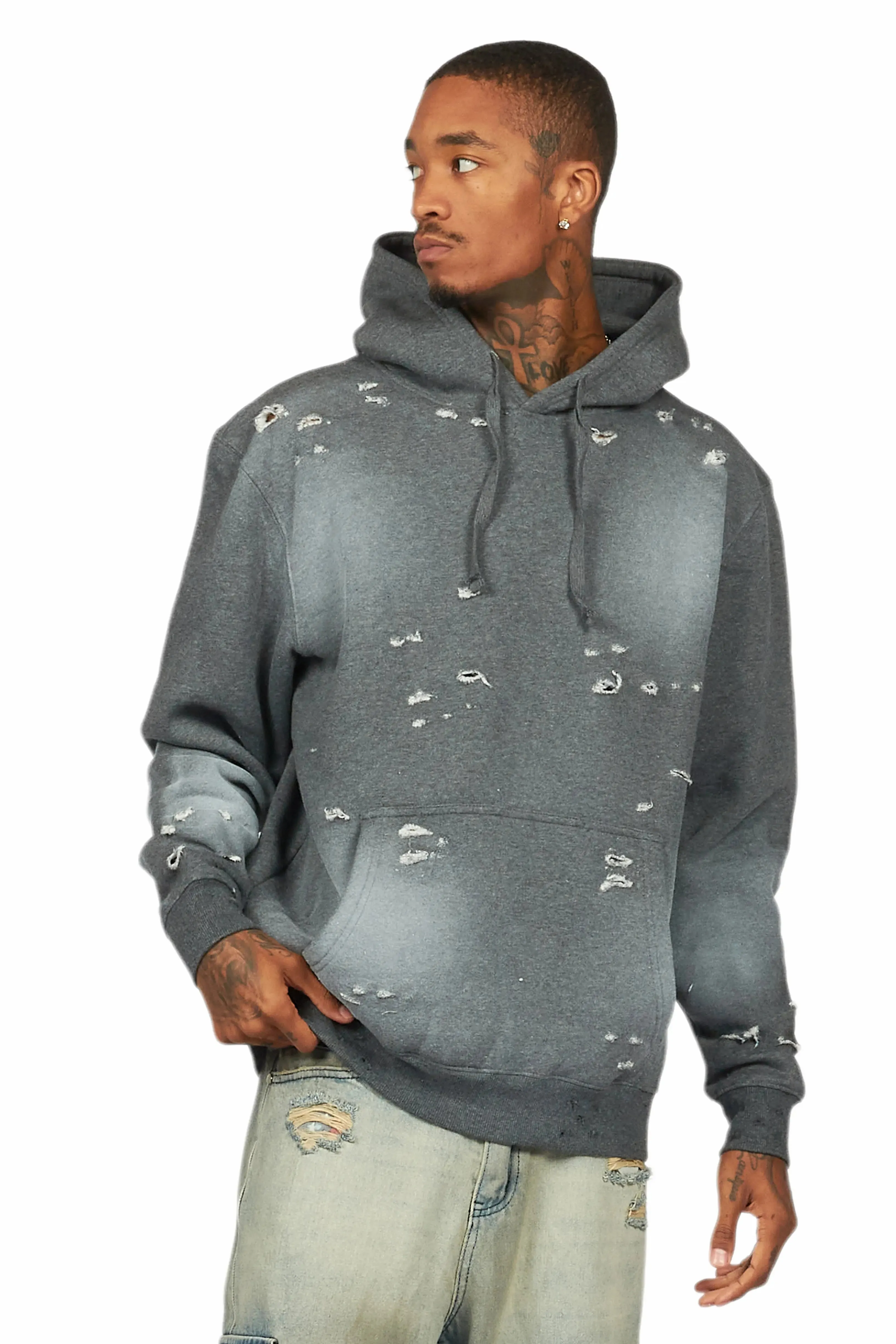 Baki Charcoal Distressed Hoodie sold by Rockstar Original product image thumbnail 2