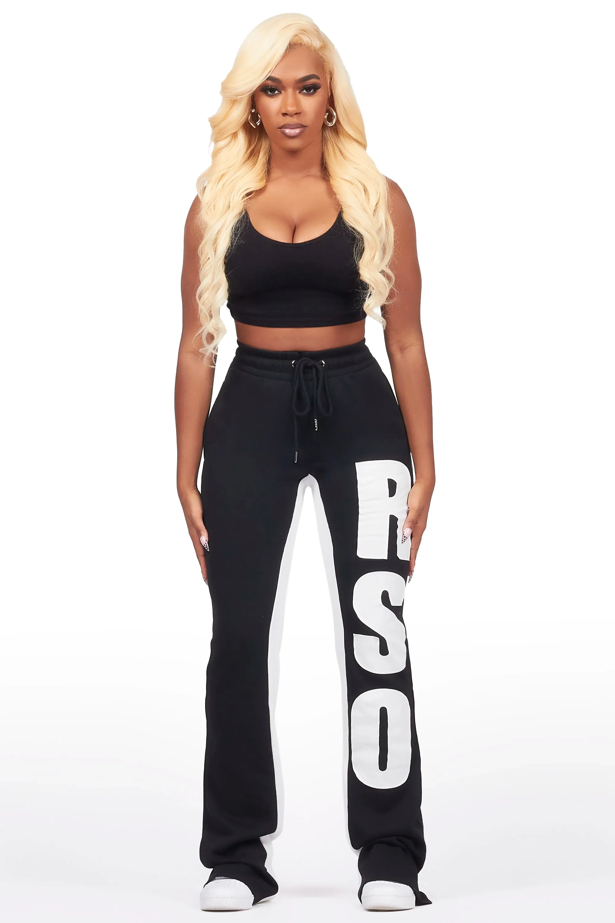 Juatica Black Baggy Stacked Track Pant sold by Rockstar Original