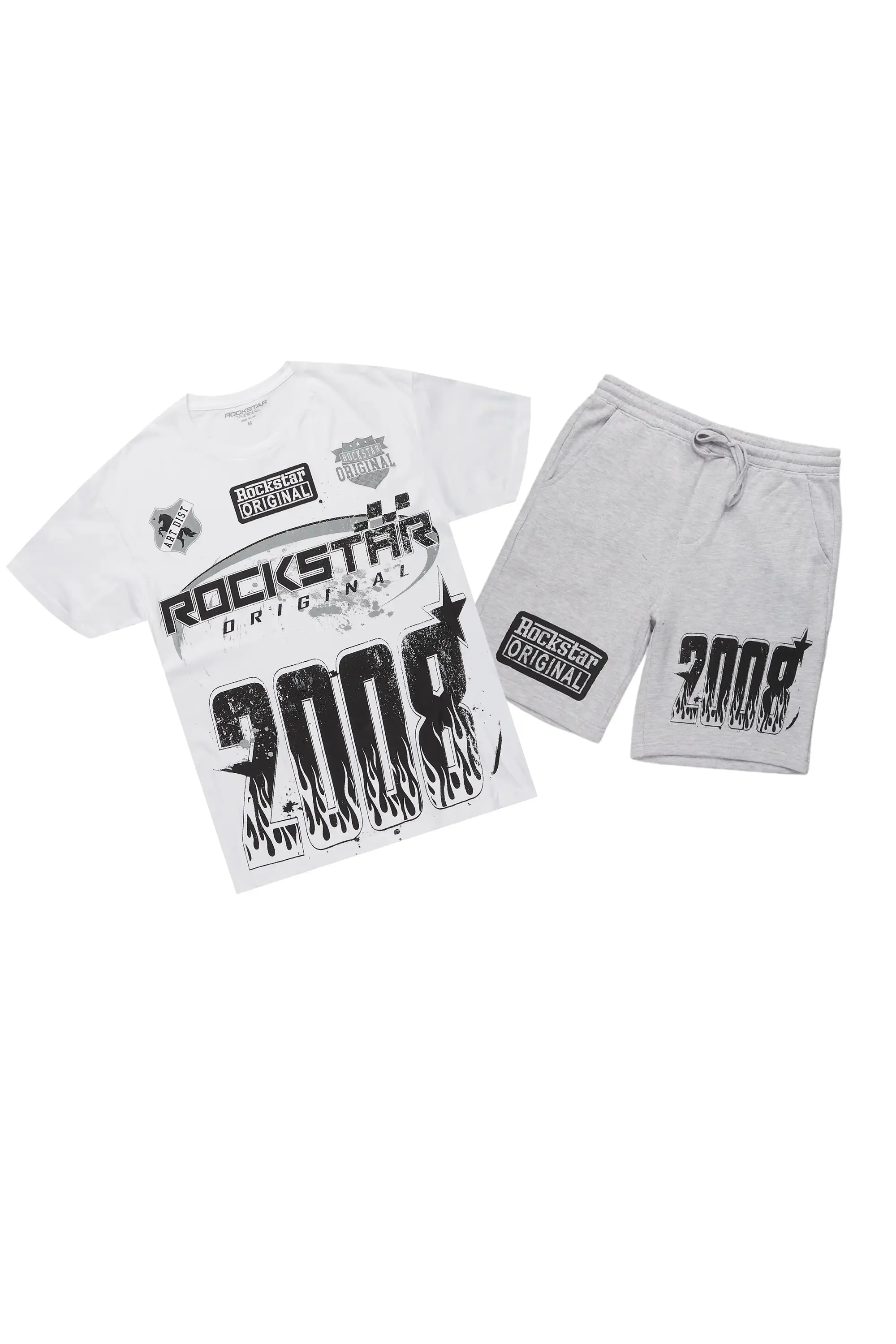 Amos White/Grey Graphic T-Shirt Short Set sold by Rockstar Original