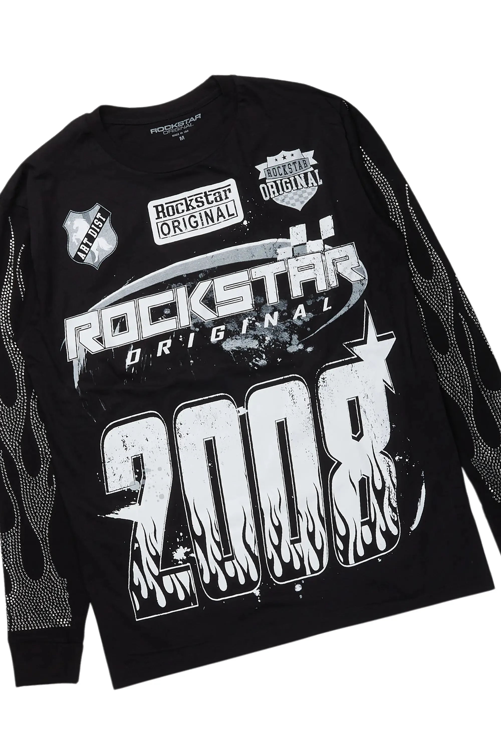 Amos Black Rhinestone Long Sleeve T-Shirt/Super Stacked Flare Jean Set sold by Rockstar Original product image thumbnail 2