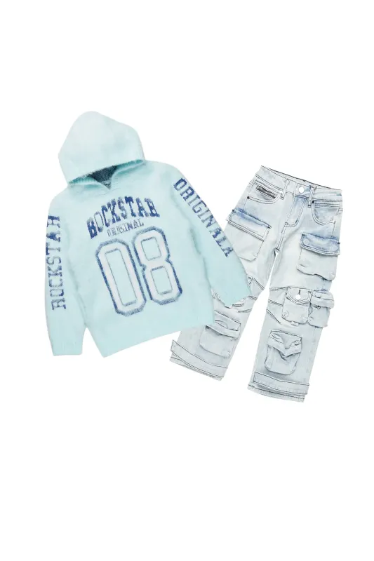 Boys Fields Blue Mohair Hoodie/Baggy Cargo Jean Set sold by Rockstar Original