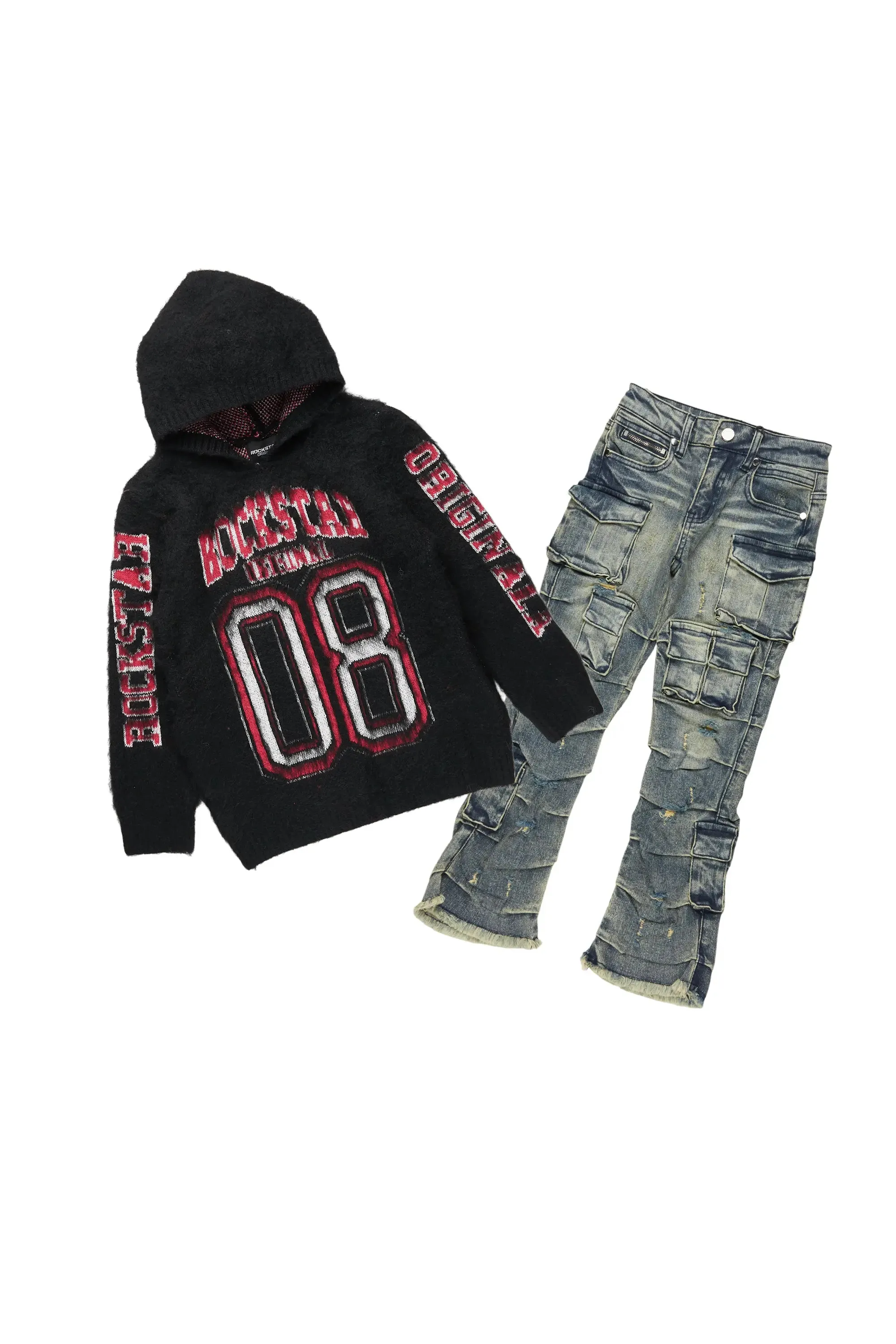 Boys Fields Black/Tint Mohair Hoodie/Stacked Flare Jean Set sold by Rockstar Original