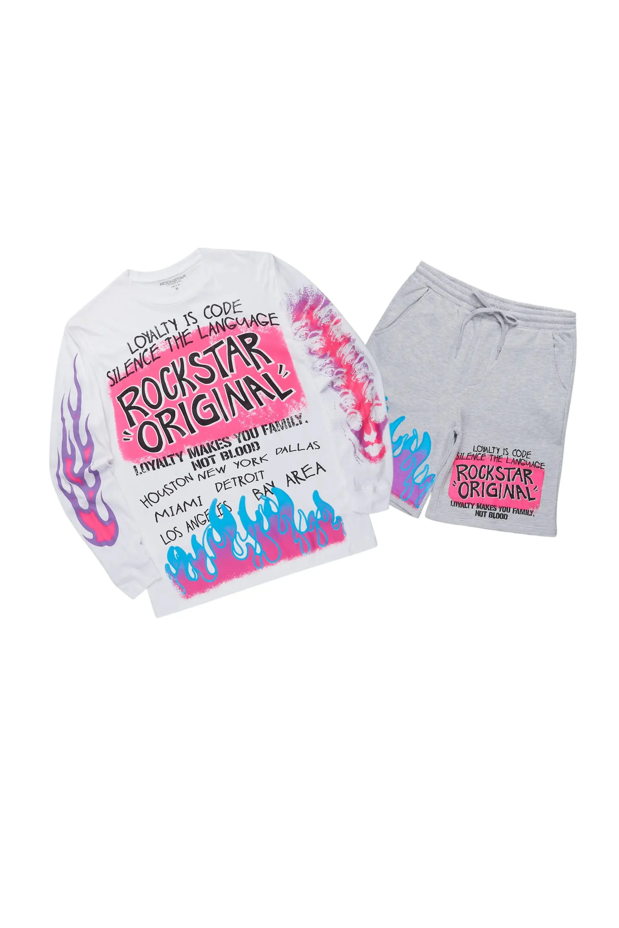 Breshay White/Grey Long Sleeve T-Shirt Short Set sold by Rockstar Original