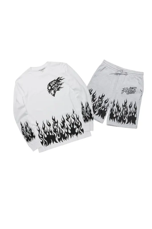 Ashanna White/Grey Long Sleeve T-Shirt Short Set sold by Rockstar Original