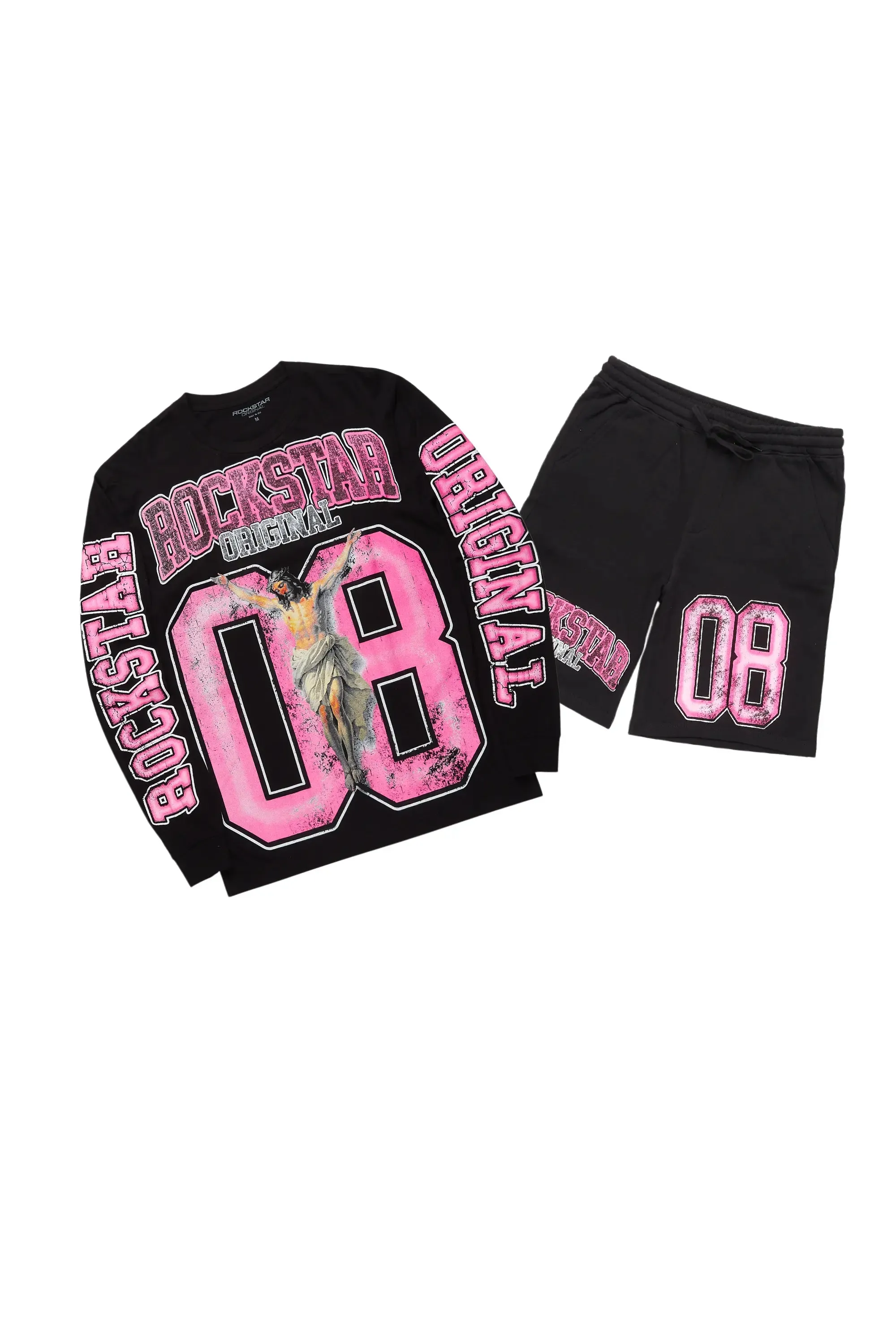 Fields Black/Pink Long Sleeve T-Shirt Short Set sold by Rockstar Original