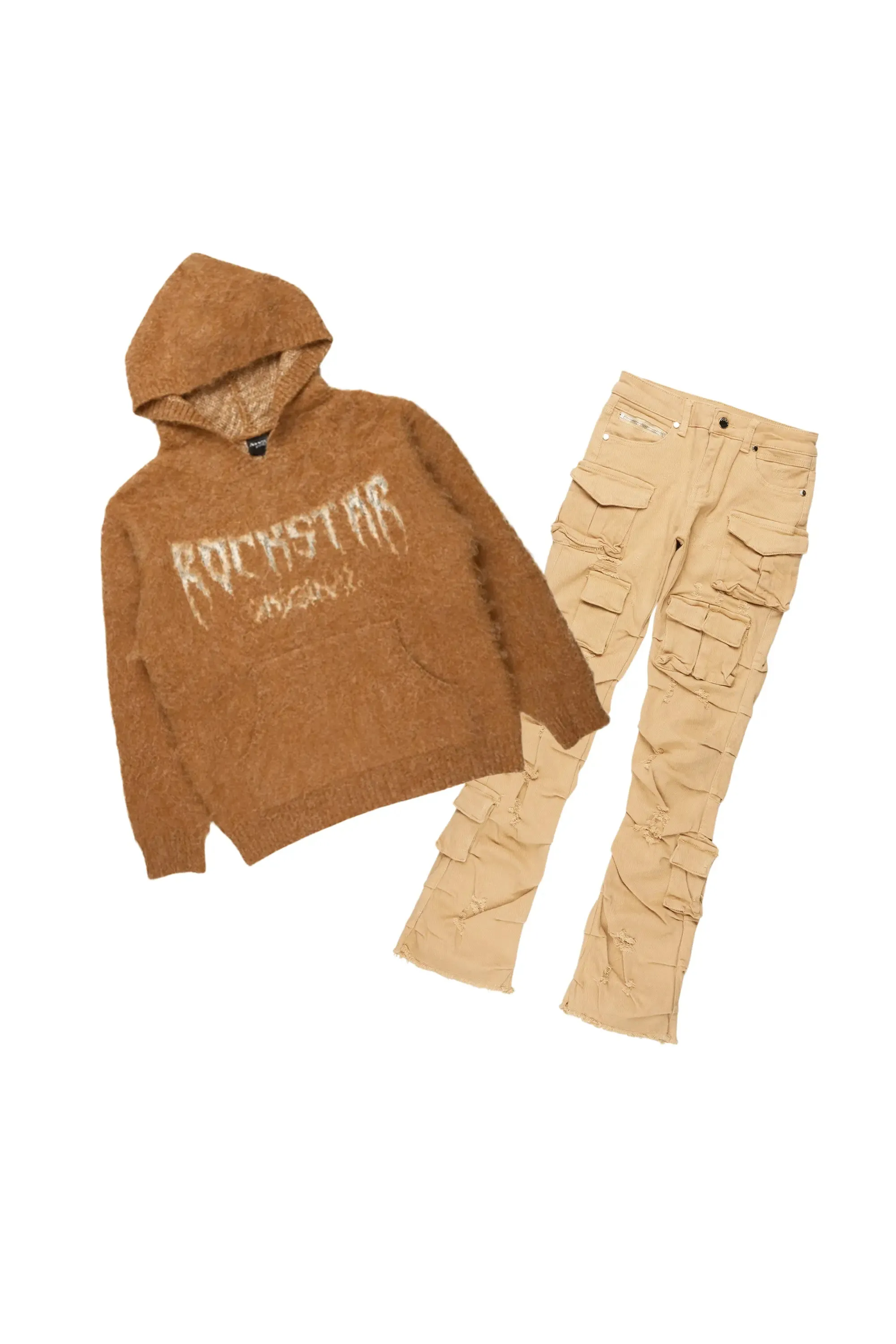 Boys Andros Brown Mohair Hoodie/Stacked Flare Jean Set sold by Rockstar Original