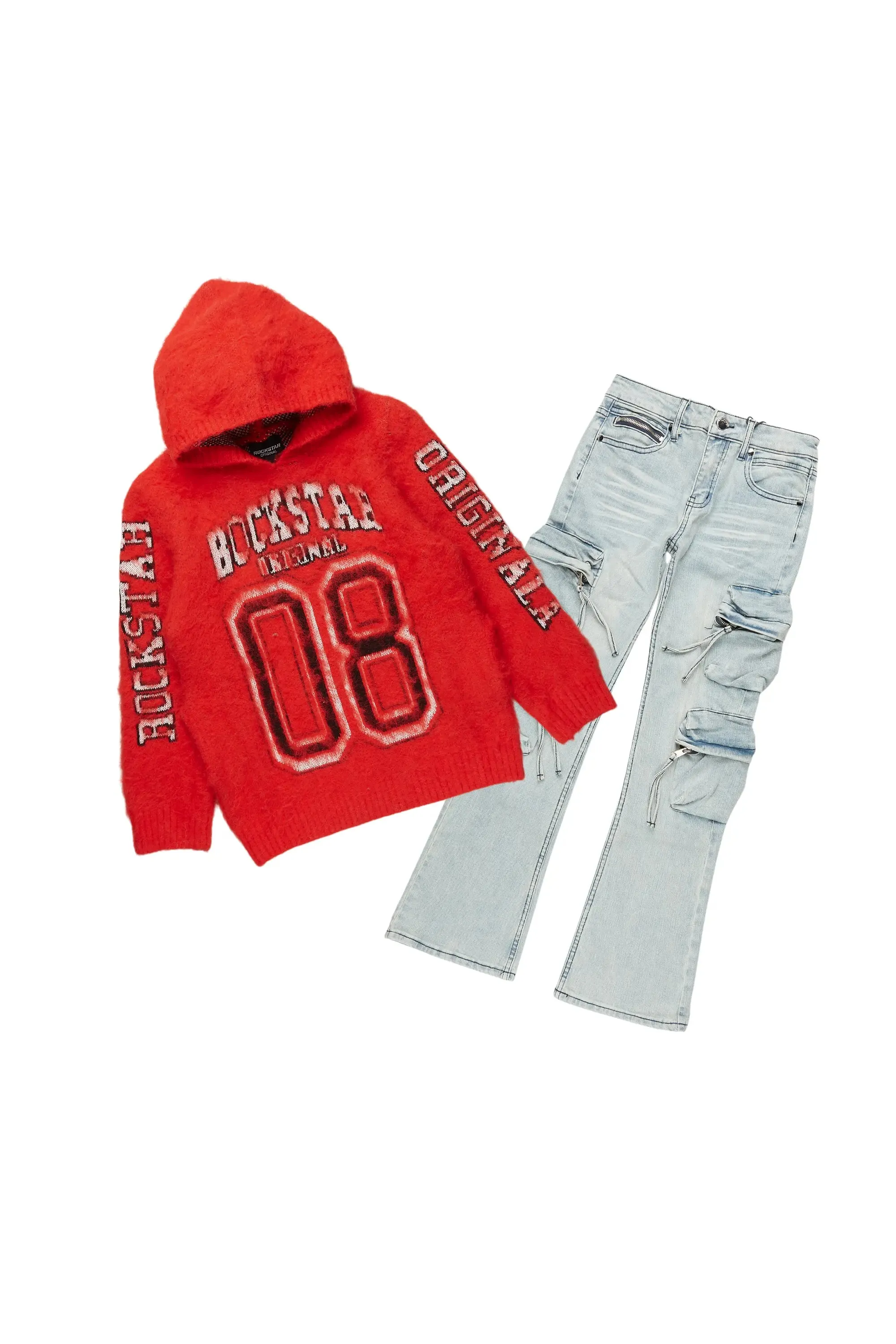 Boys Fields Red Mohair Hoodie/Baggy Cargo Jean Set sold by Rockstar Original
